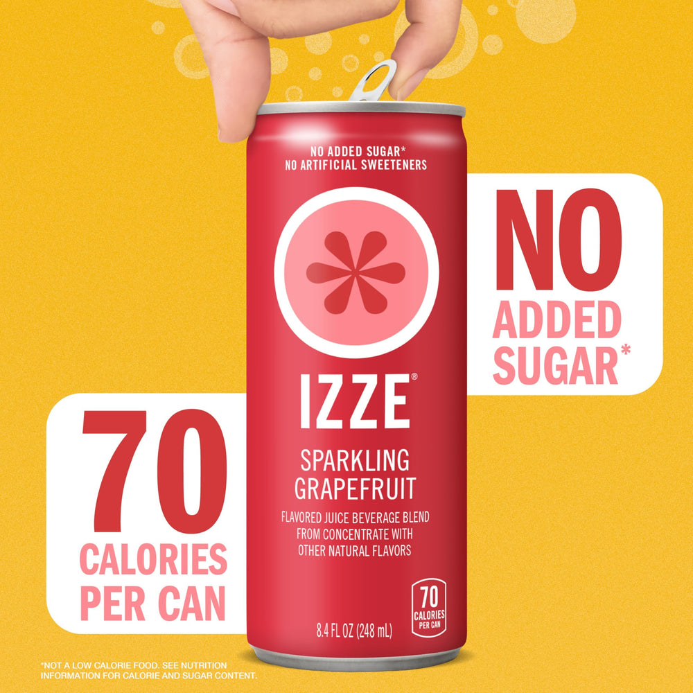 IZZE 24-pack packaging detail, recyclable cans for an eco-conscious option.