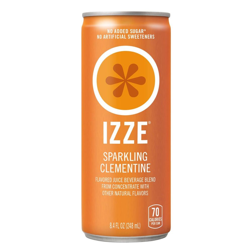 IZZE Dawn Mango can close-up, ideal for quick refreshment on the go.