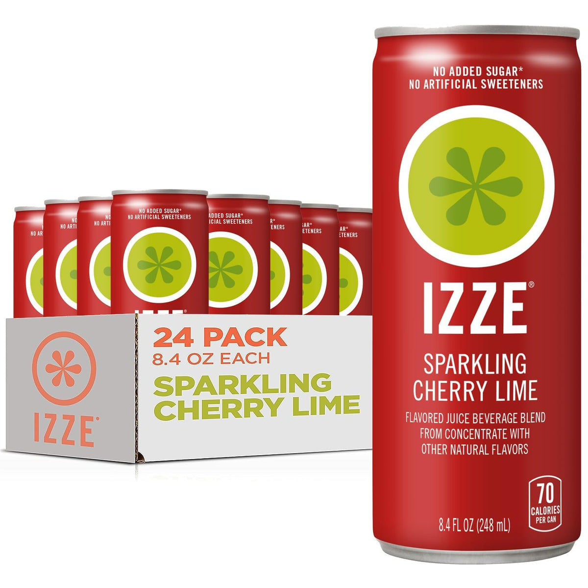 IZZE Cherry Lime can angled, showcasing bold fruit flavor and lively sparkling refreshment.
