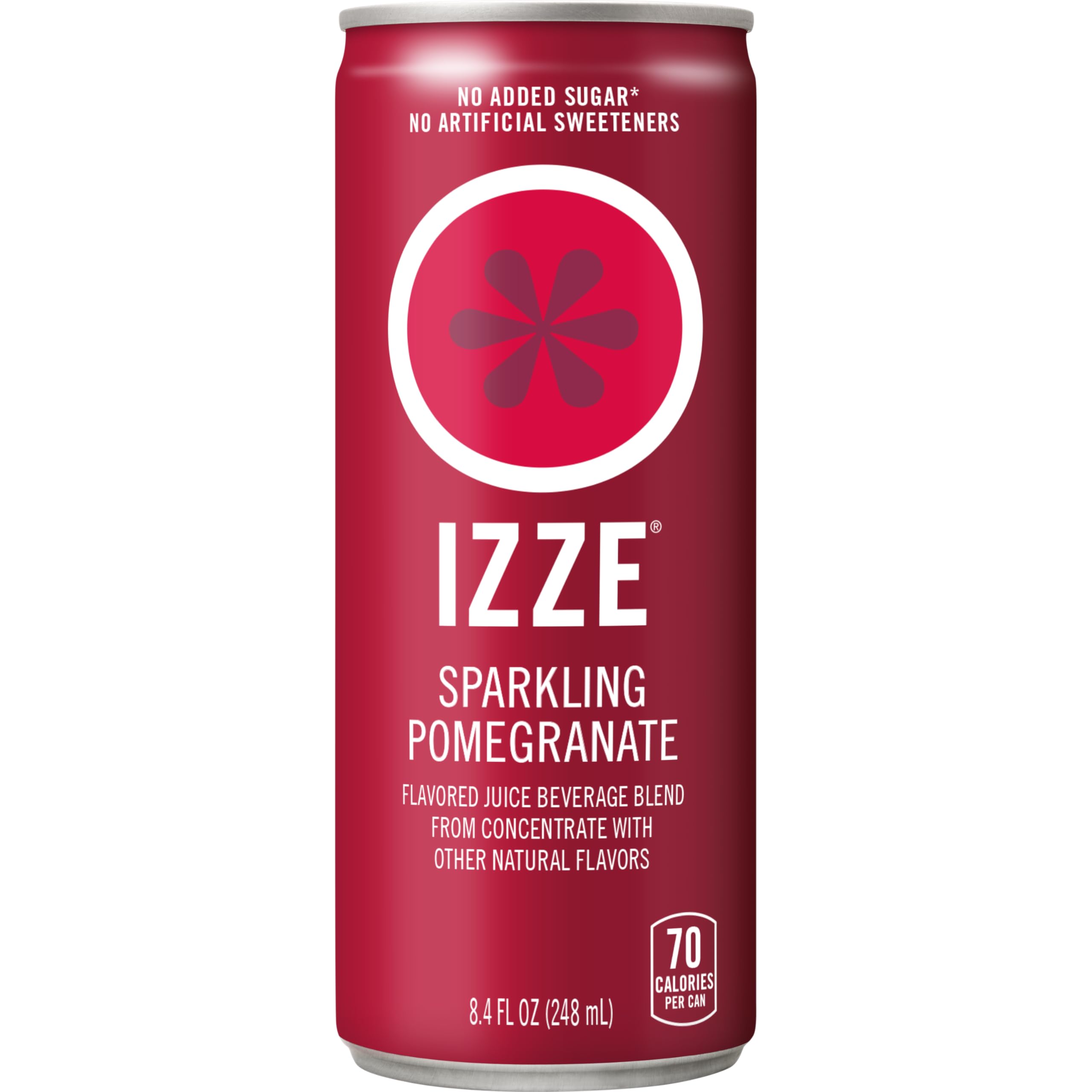 IZZE Dawn Pomegranate can close-up, bold juice notes with fizz.
