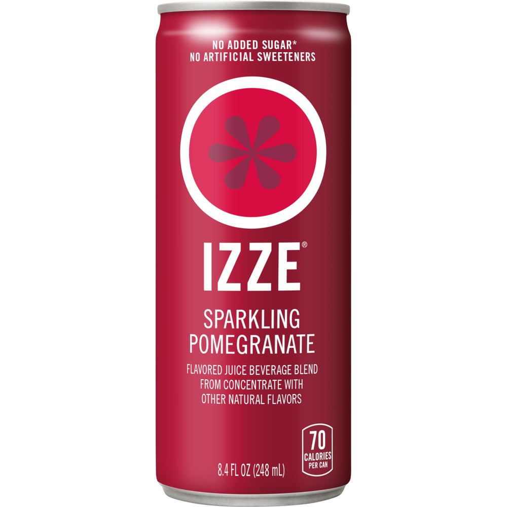 IZZE Dawn Pomegranate can close-up, bold juice notes with fizz.