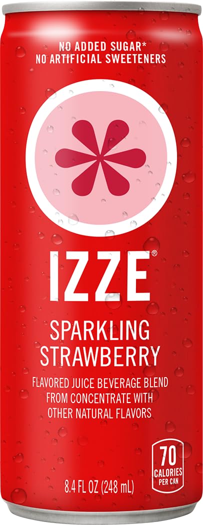 IZZE Dawn Strawberry can close-up, real-fruit flavor with sparkling finish.