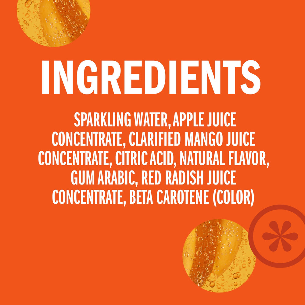 IZZE Mango Sparkling Juice glass displaying vibrant color and real fruit aroma.