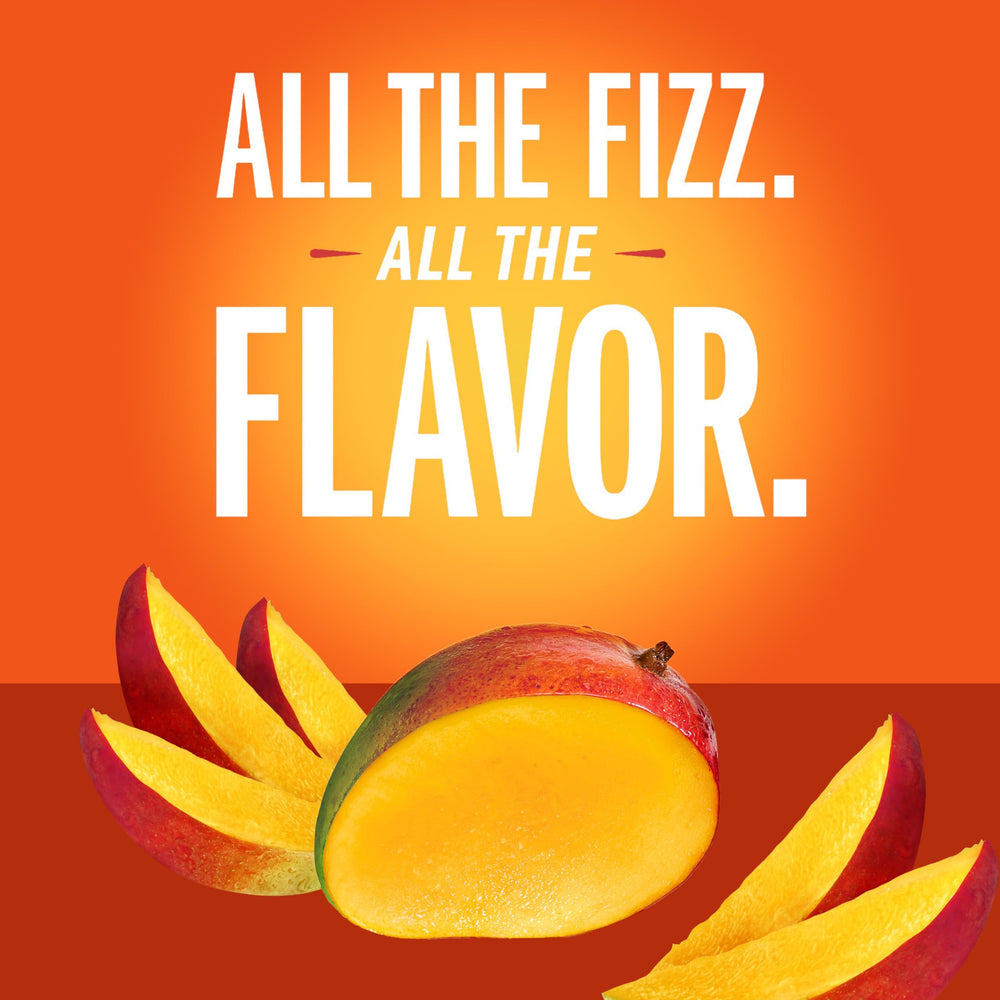 IZZE Mango Sparkling Juice label highlights 60% real fruit for natural refreshment.
