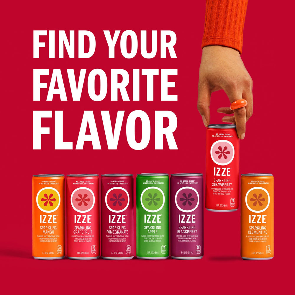 IZZE-packaging on shelf suggests convenient, shareable beverage