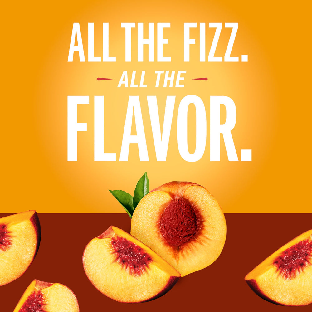 Front label of IZZE Peach sparkling juice can