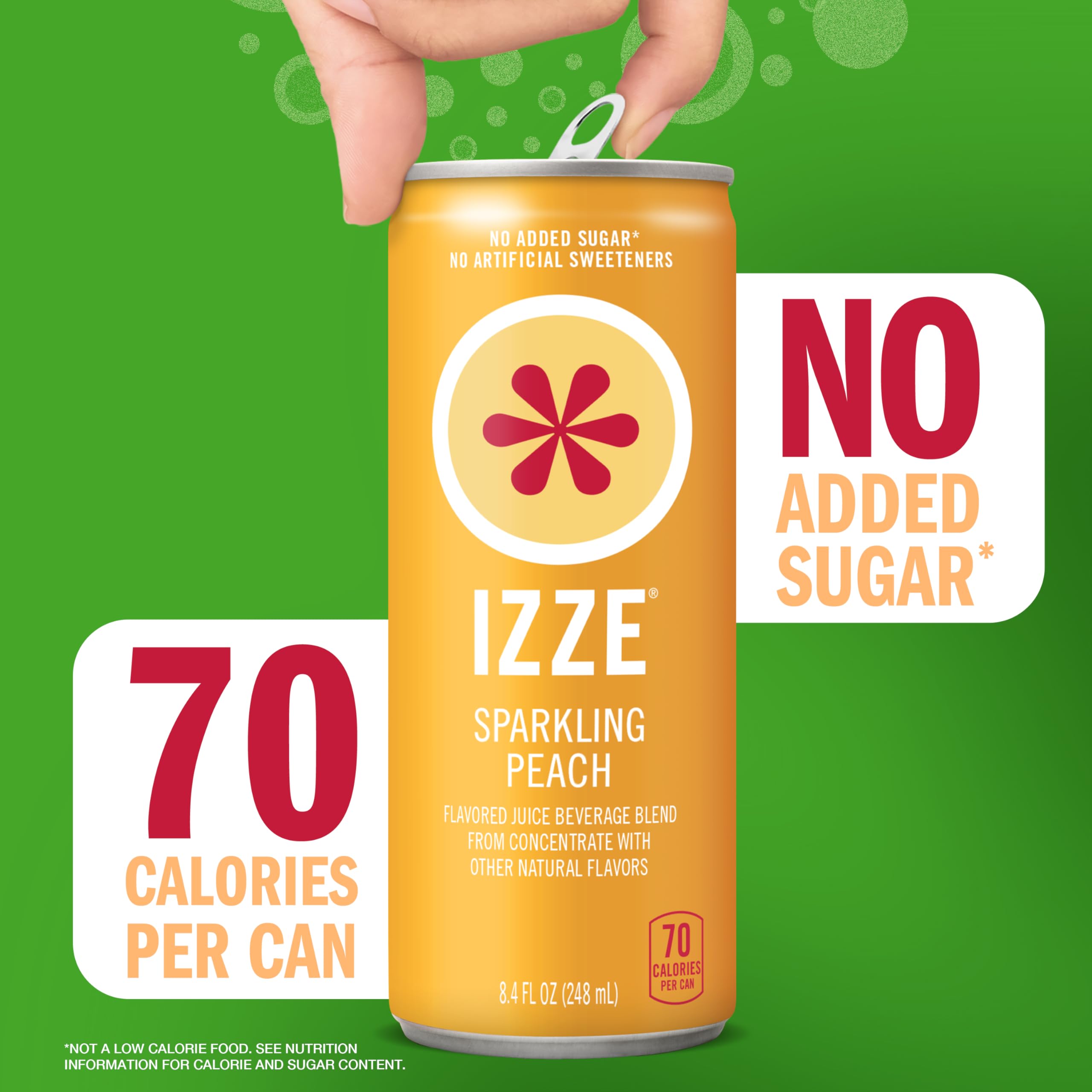 IZZE Peach sparkling juice being poured into a glass