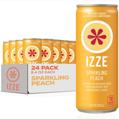IZZE Peach Sparkling Juice can showing peachy flavor and fizz