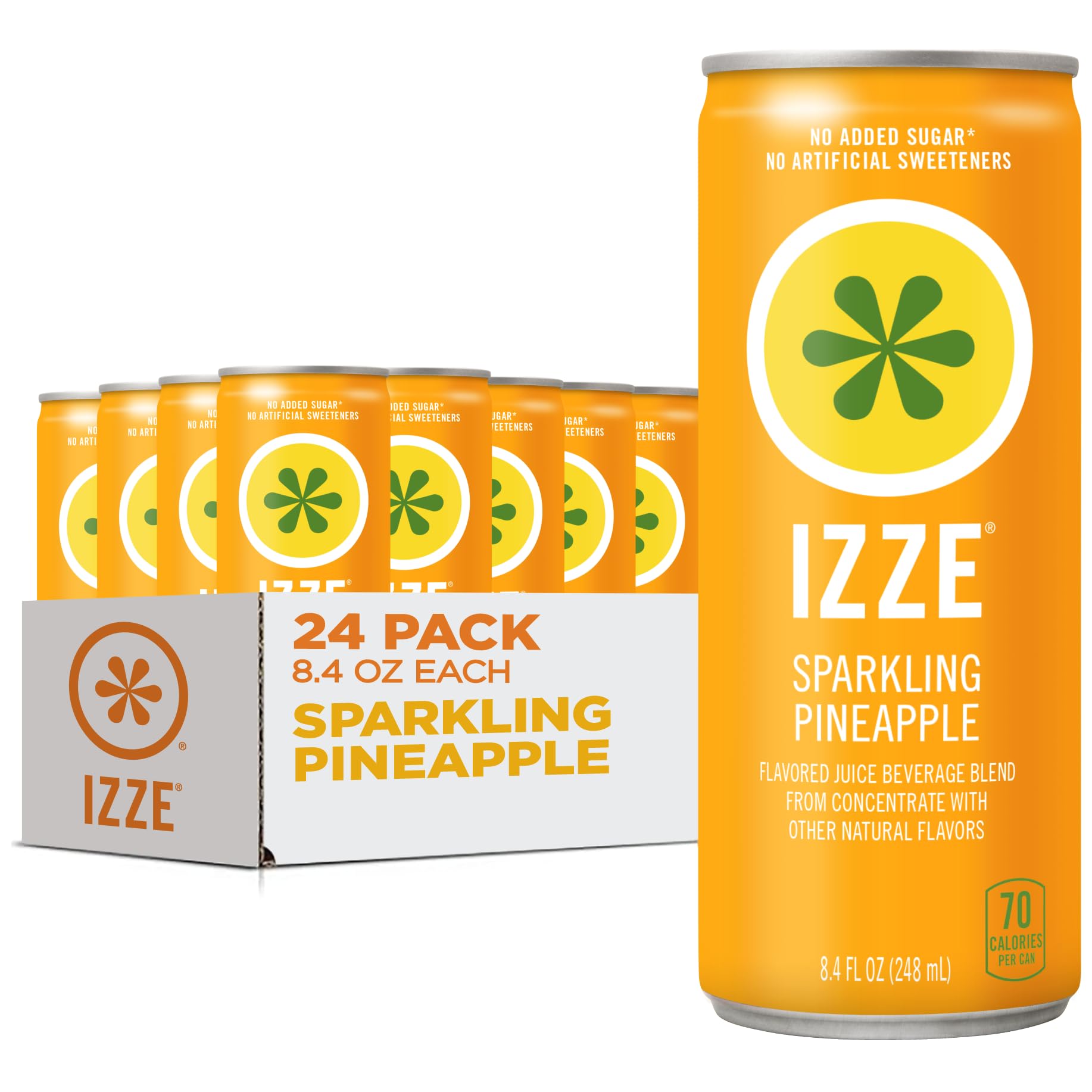 IZZE Pineapple Sparkling Juice can front view, bold pineapple flavor for picnics.
