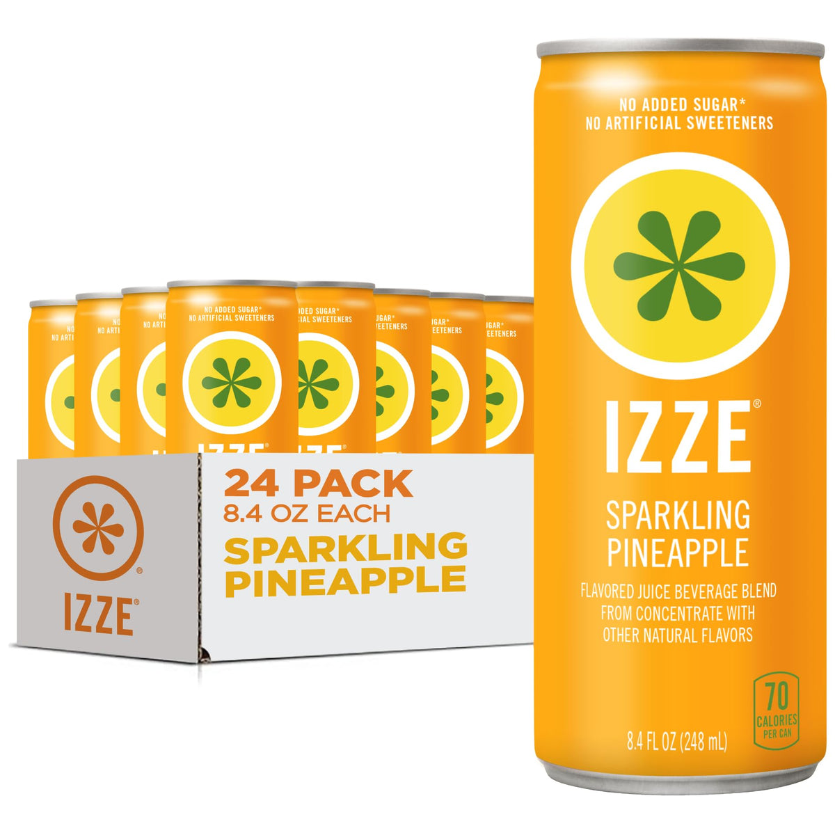 IZZE Pineapple Sparkling Juice can front view, bold pineapple flavor for picnics.
