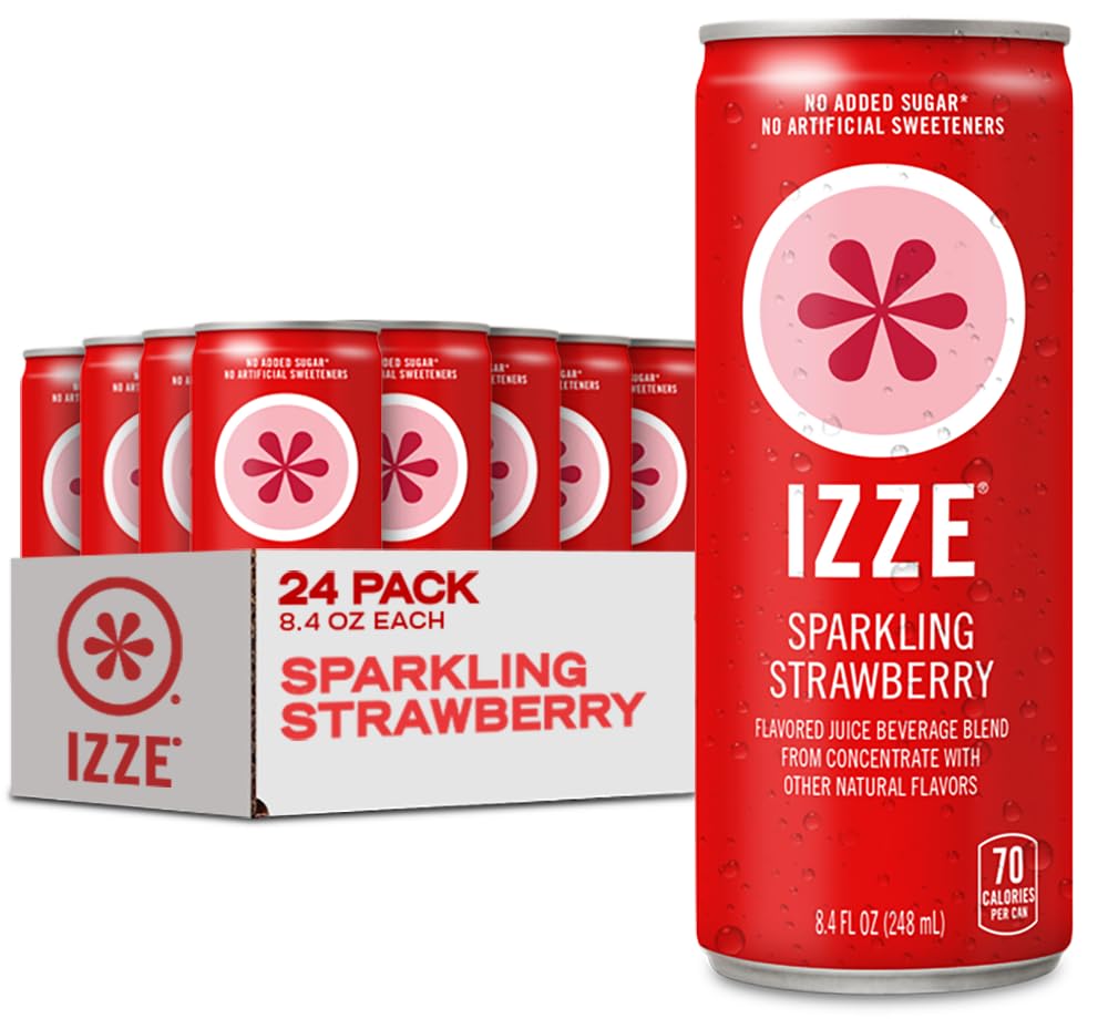 IZZE Strawberry Sparkling Juice can showing bold fruit flavor and bubbly refreshment