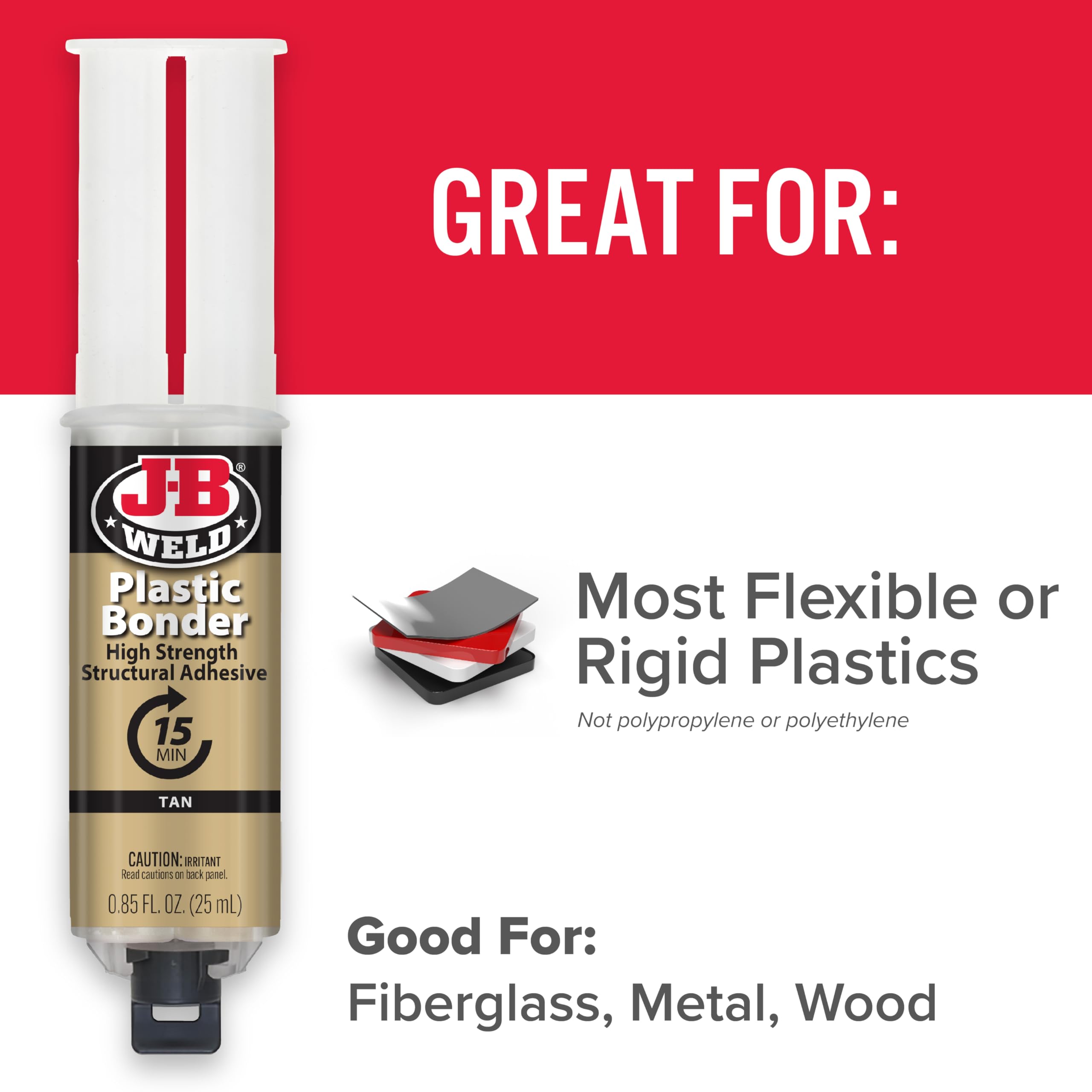J-B Weld Plastic Bonder 3770 PSI tensile strength supports durable repairs.
