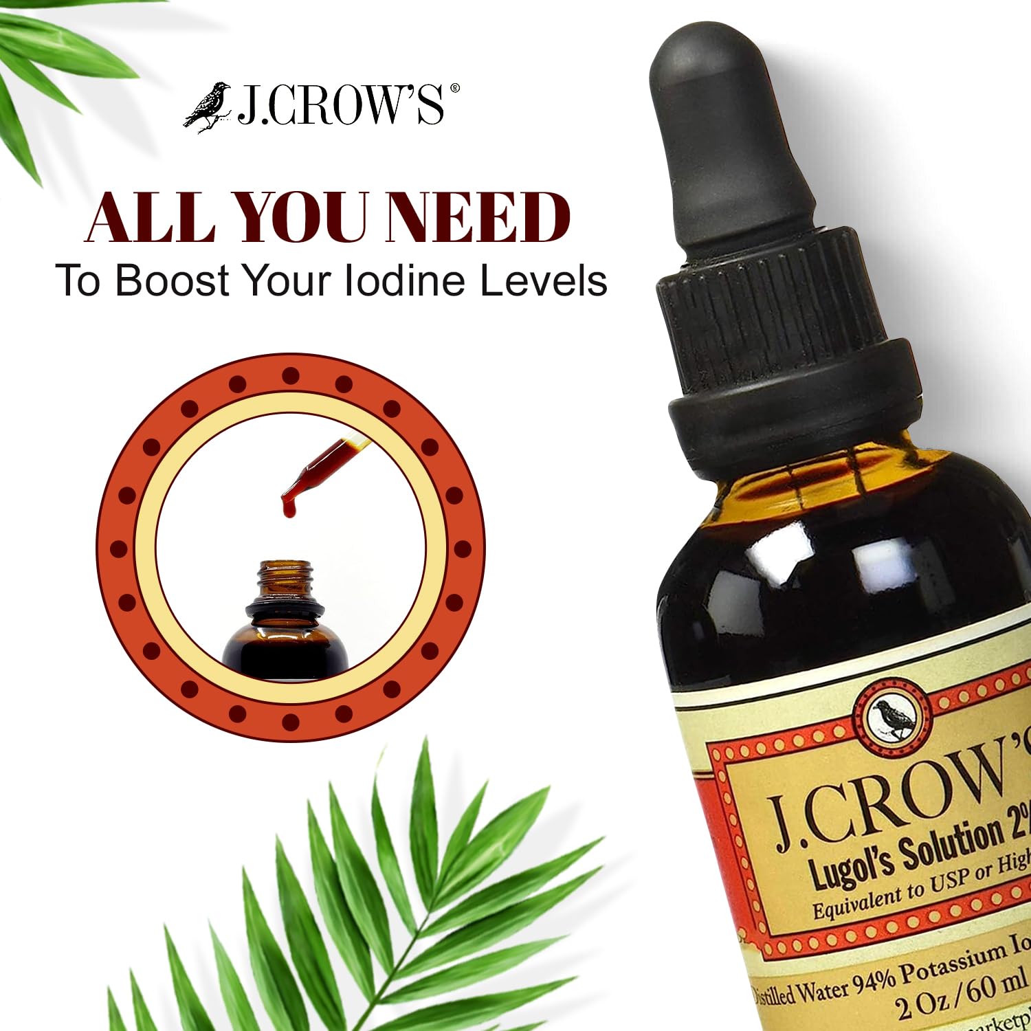 Droplets of J.CROW'S Lugol's for water dilution on the go