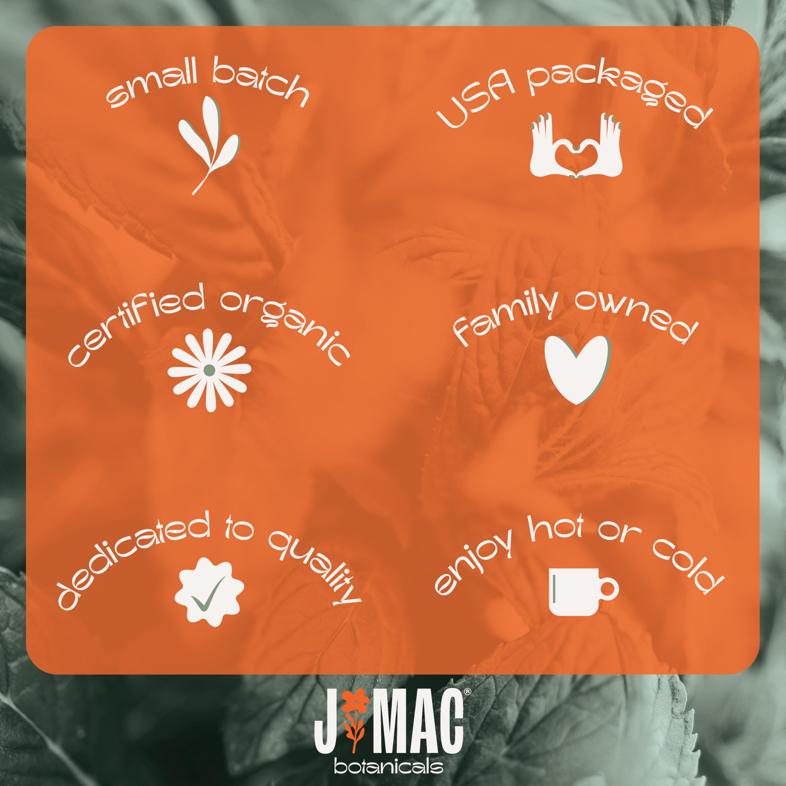 J Mac Botanicals brewed cup of nettle tea with vegetal aroma.