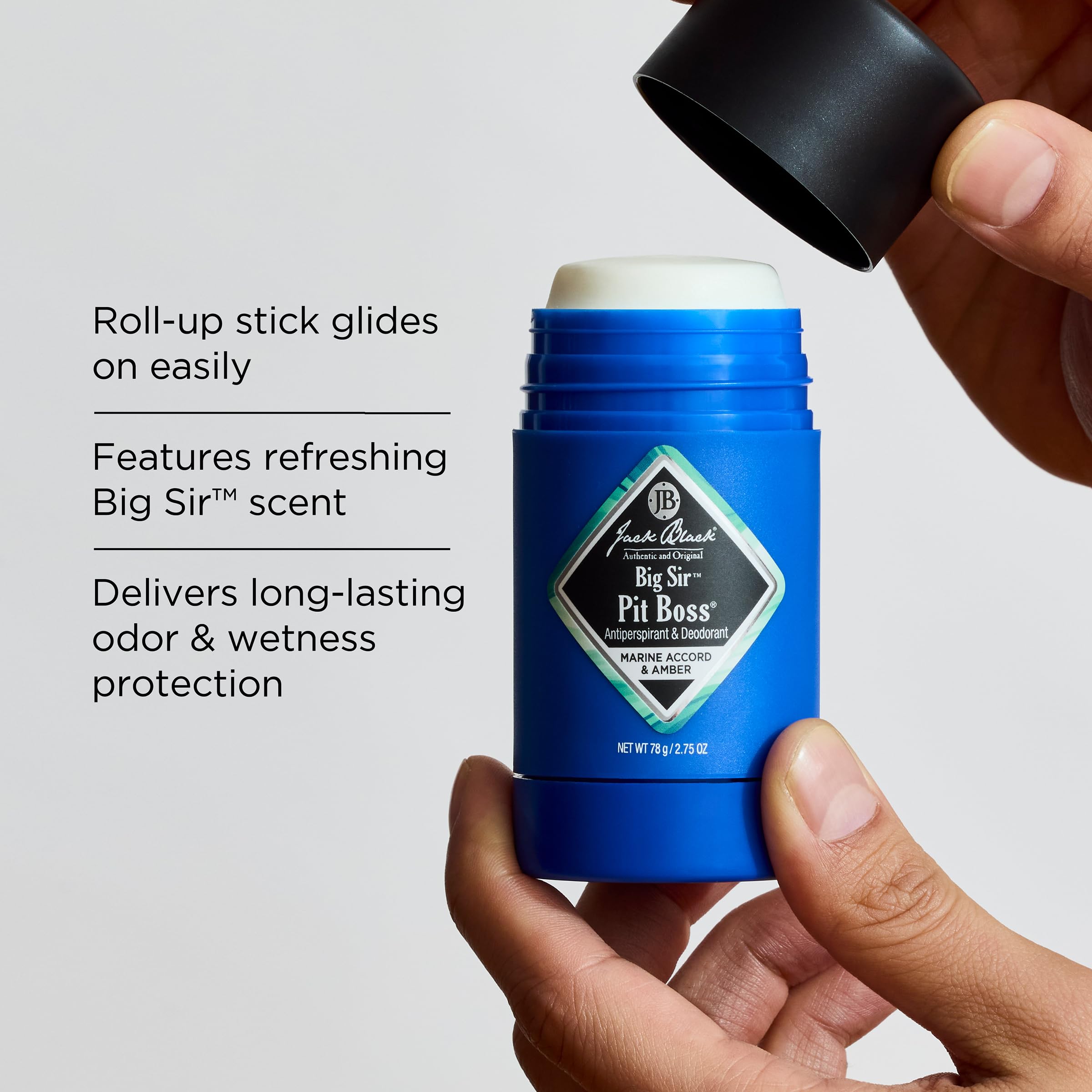 Jack Black Pit Boss packaging showcases the 2.75 oz solid stick