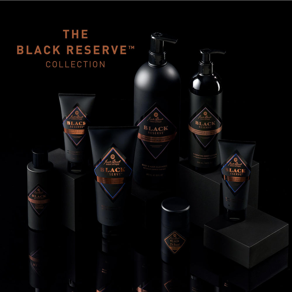 Jack Black Pit Boss scent-profile artwork hints bergamot and cedarwood