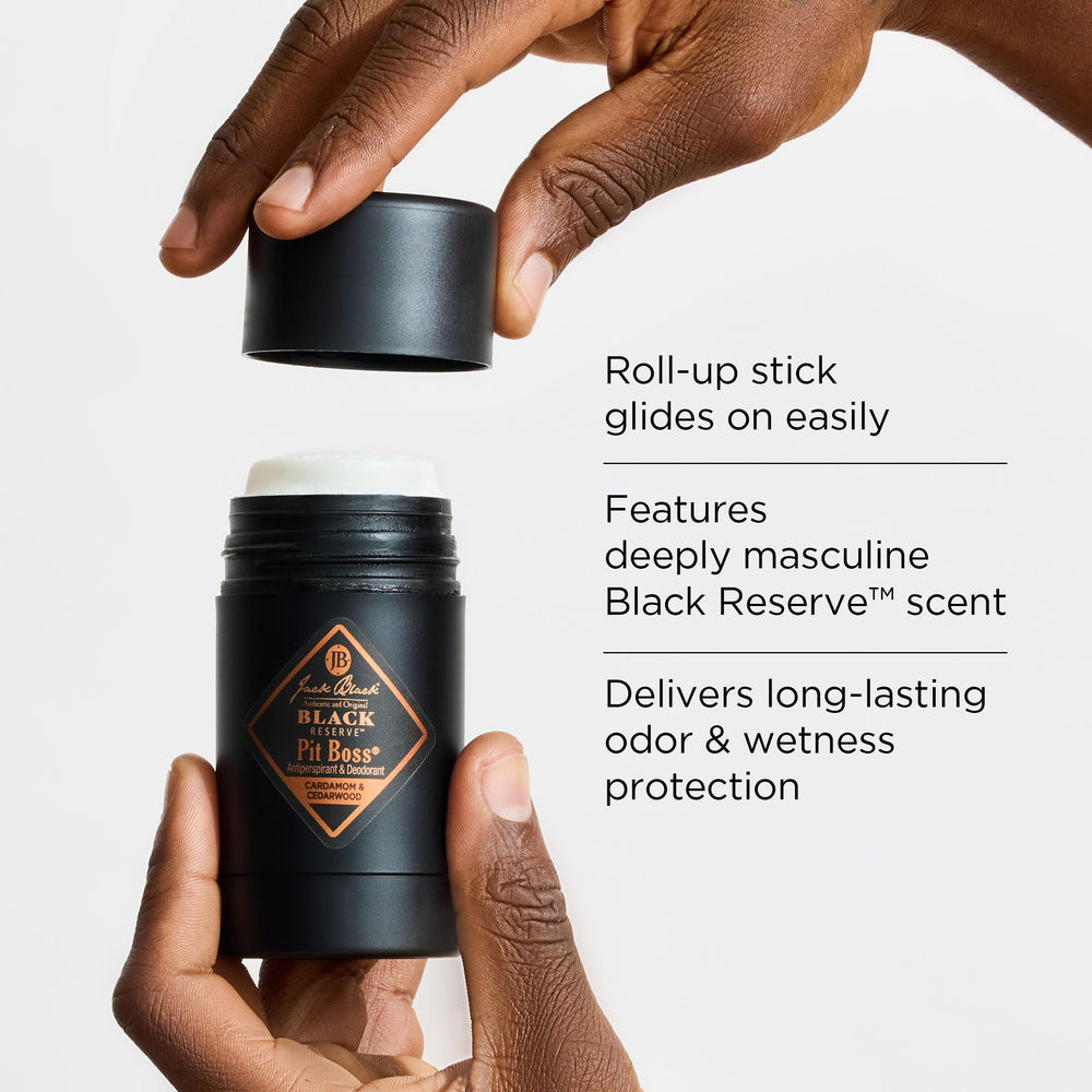 Jack Black Pit Boss stick cap-turned close-up demonstrates quick-use mechanism