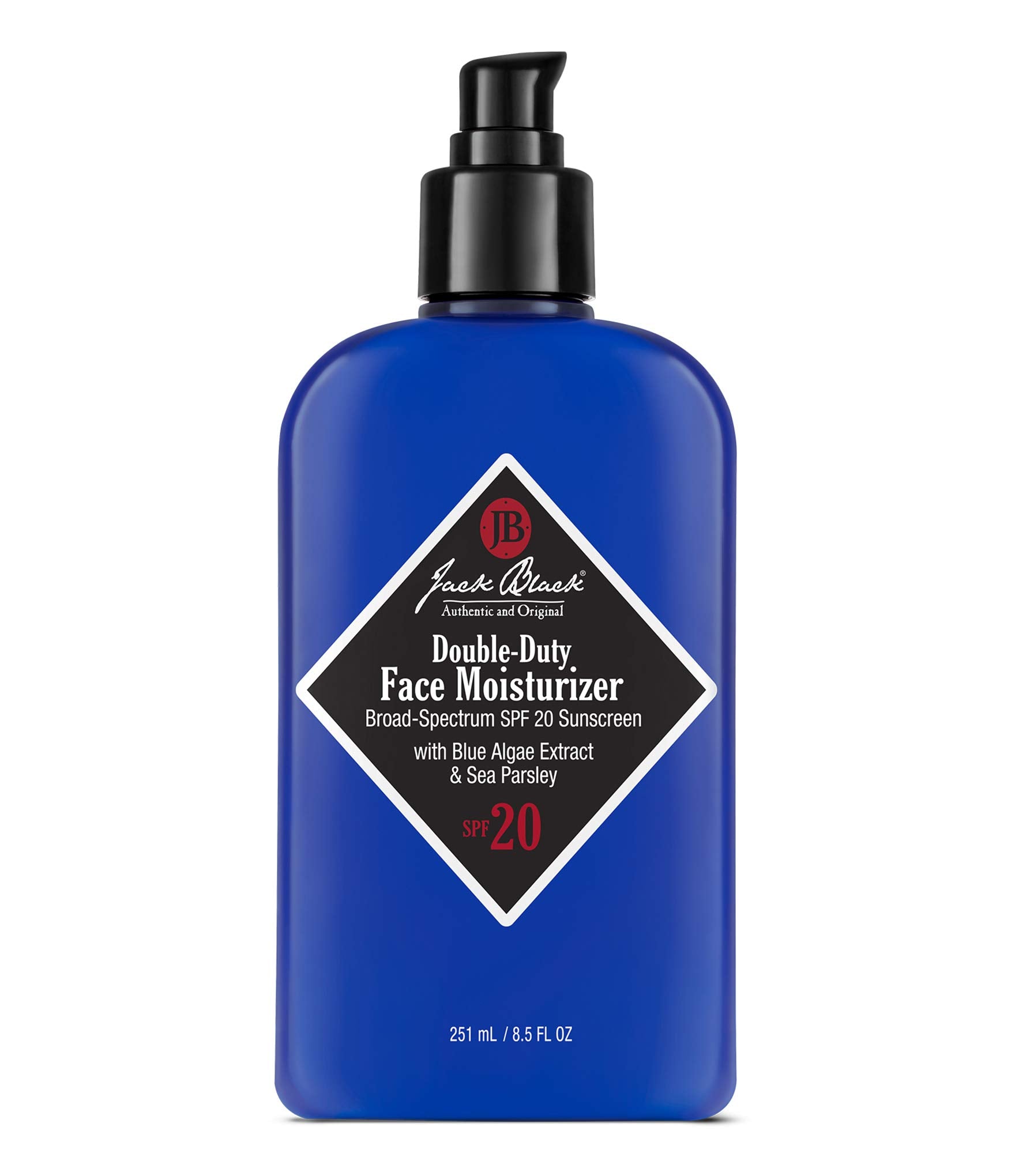 Jack Black Double-Duty moisturizer bottle for daily use with SPF 20 protection.