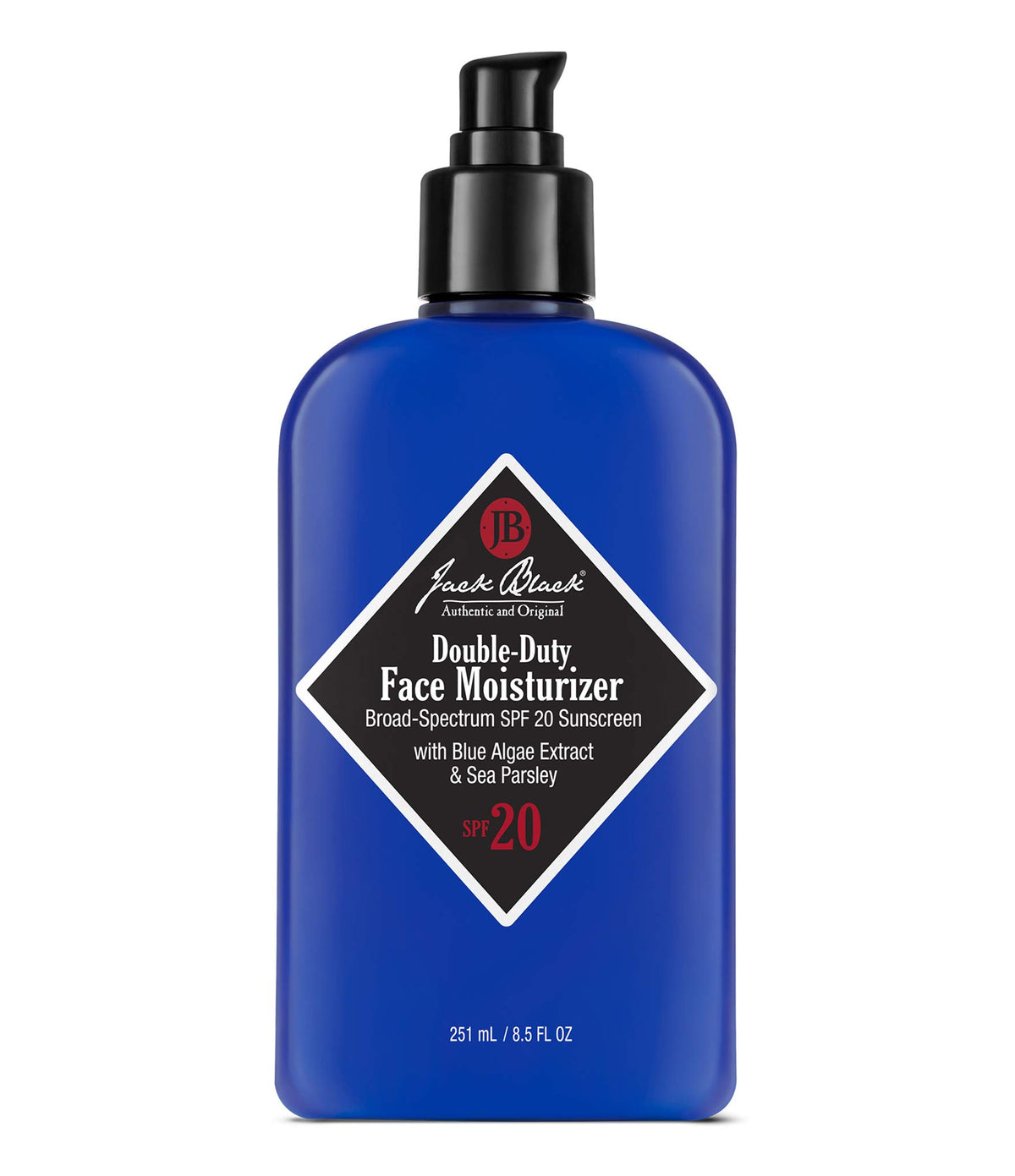 Jack Black Double-Duty moisturizer bottle for daily use with SPF 20 protection.