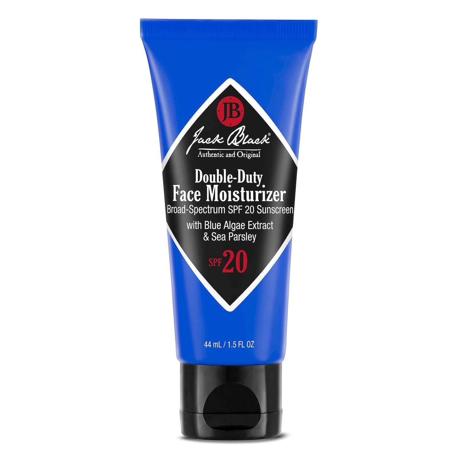 Jack Black Double-Duty Face Moisturizer SPF 20 bottle shown for daily hydration.