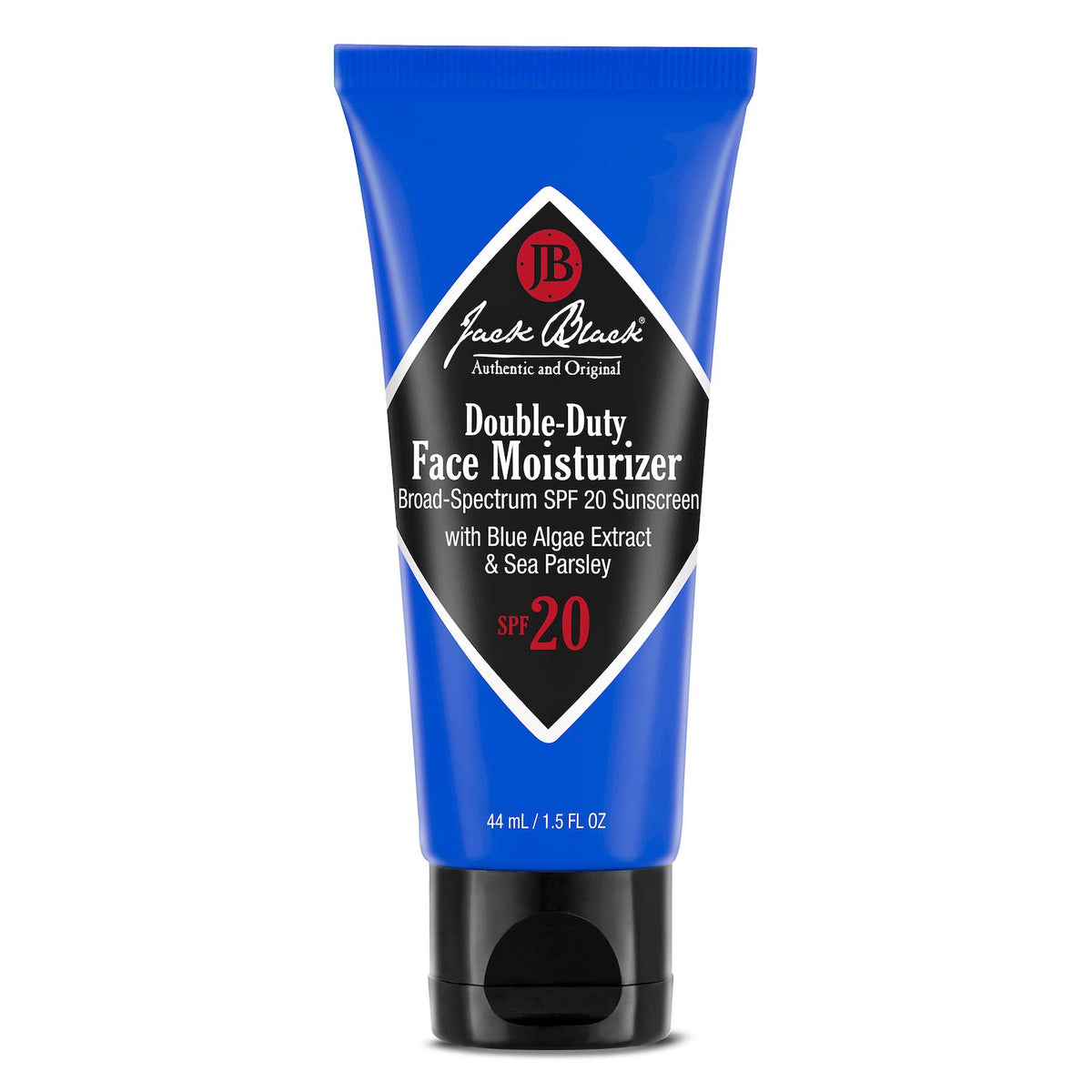 Jack Black Double-Duty Face Moisturizer SPF 20 bottle shown for daily hydration.