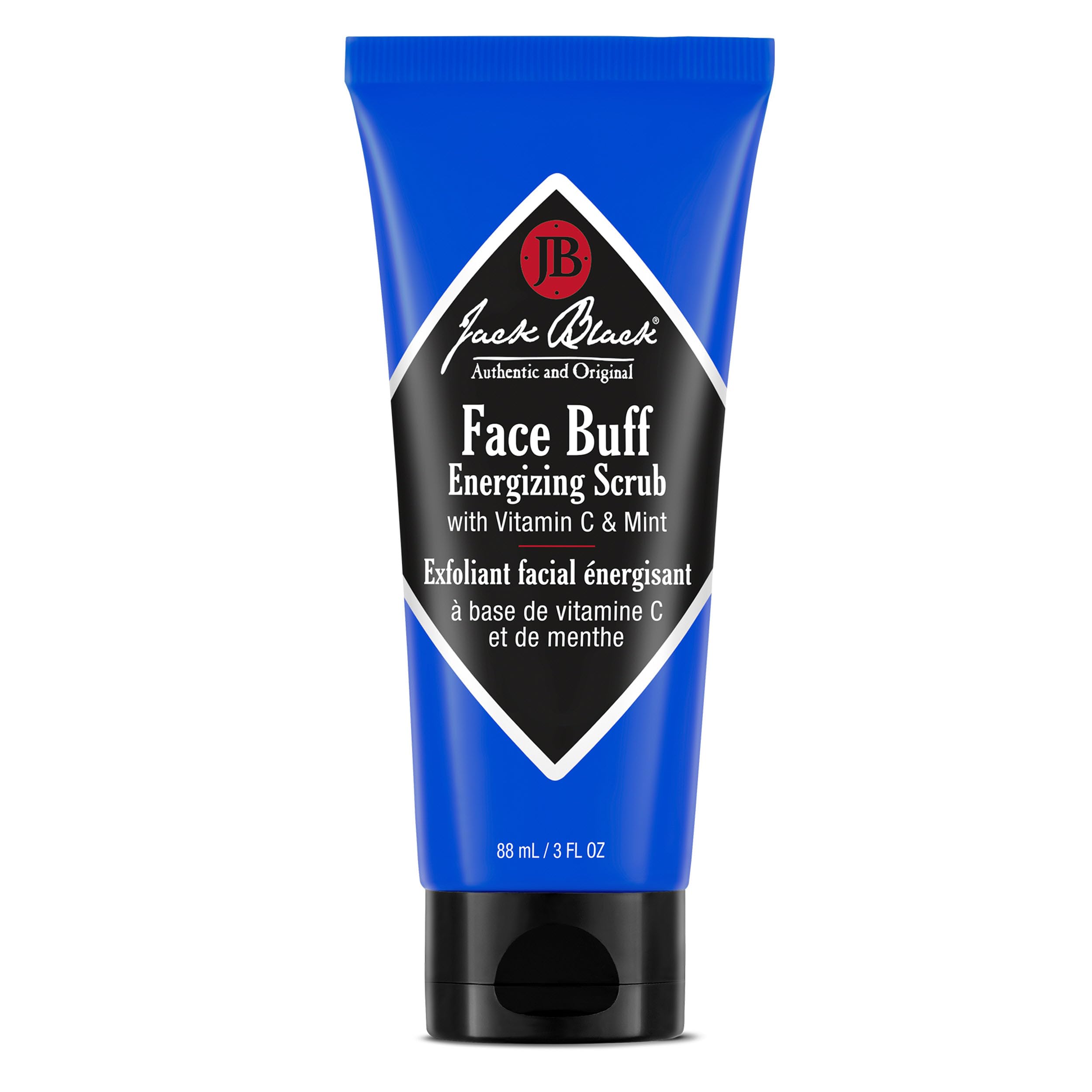 Jack Black Face Buff Energizing Scrub bottle ready for pre-shave cleansing