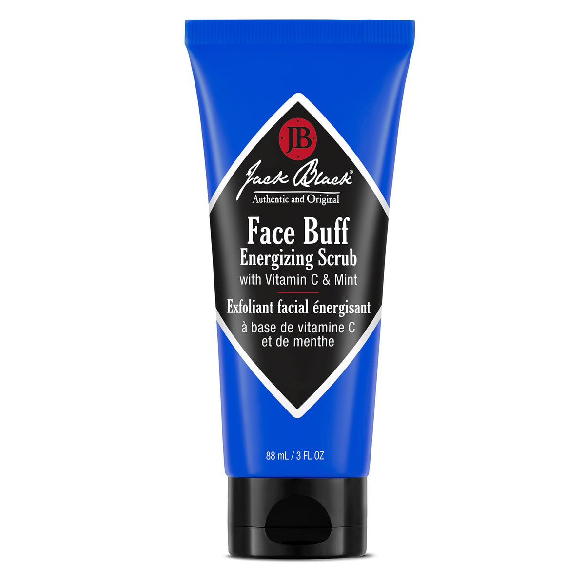 Jack Black Face Buff Energizing Scrub bottle ready for pre-shave cleansing