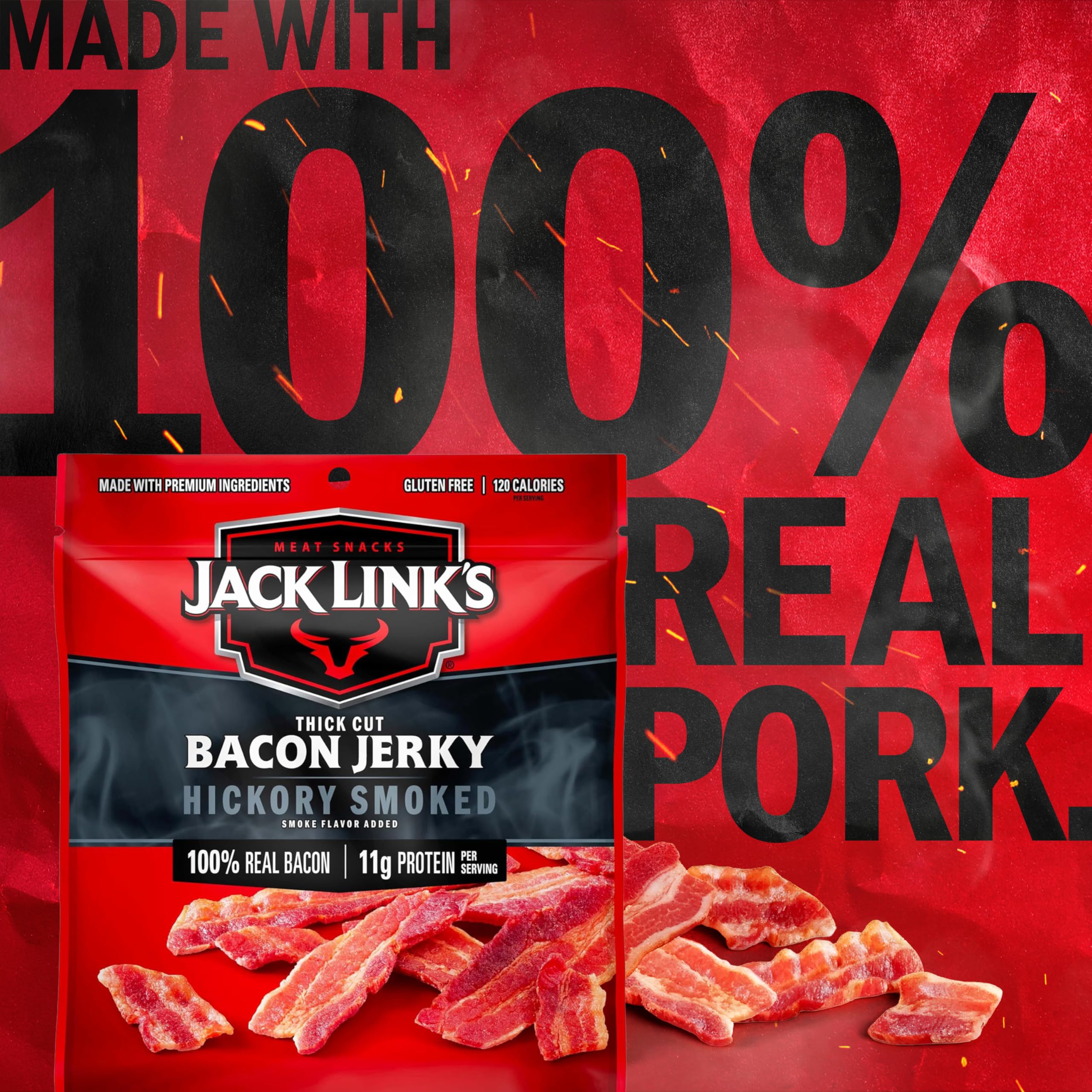 Jack Link's Bacon Jerky Ready-to-Eat snack—no refrigeration needed.