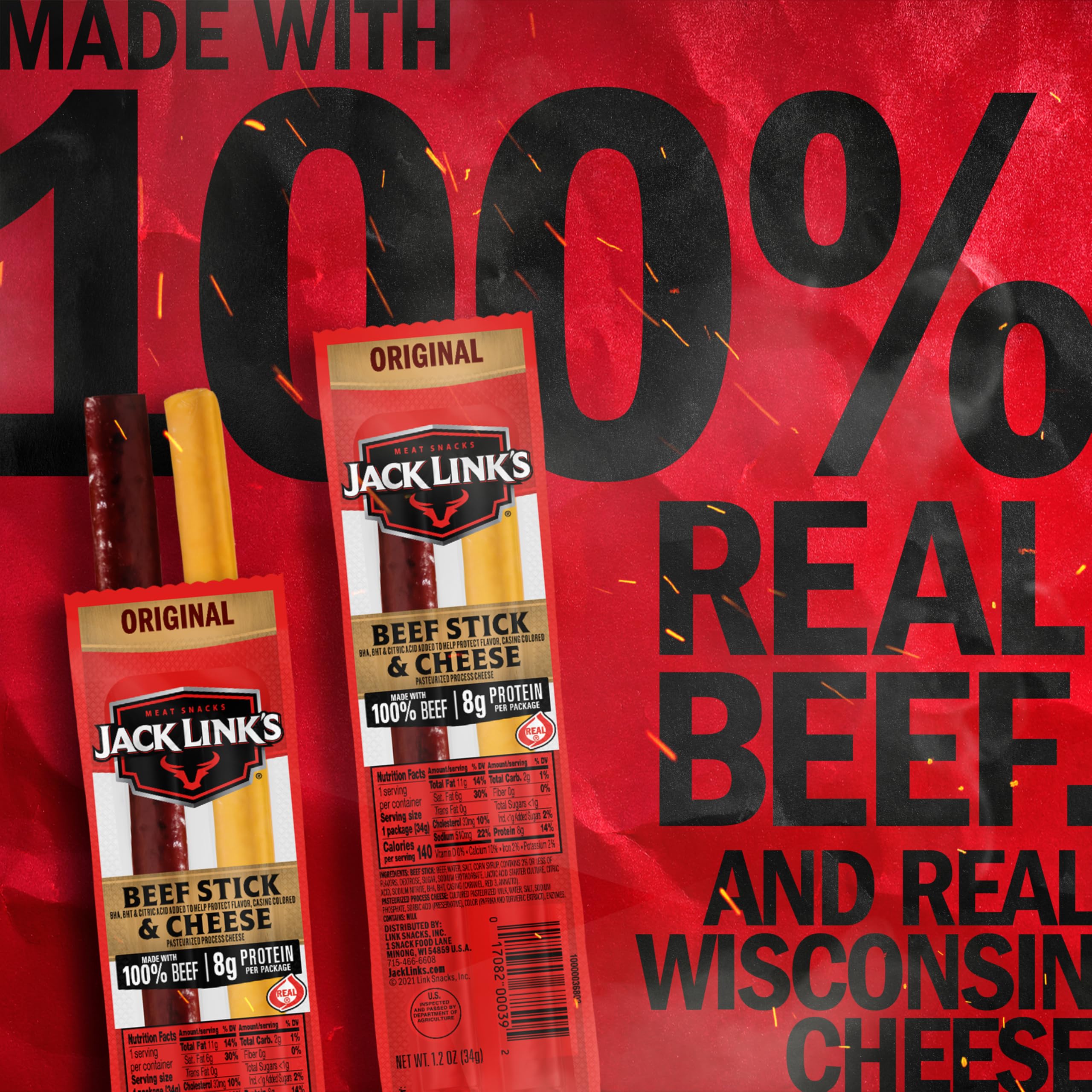 Beef stick cross-section reveals real Wisconsin cheese inside