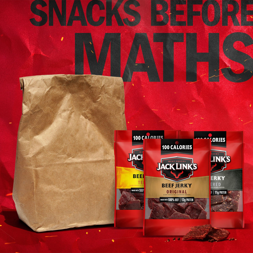 Jack Link's packaging highlights 100% beef quality and tradition.