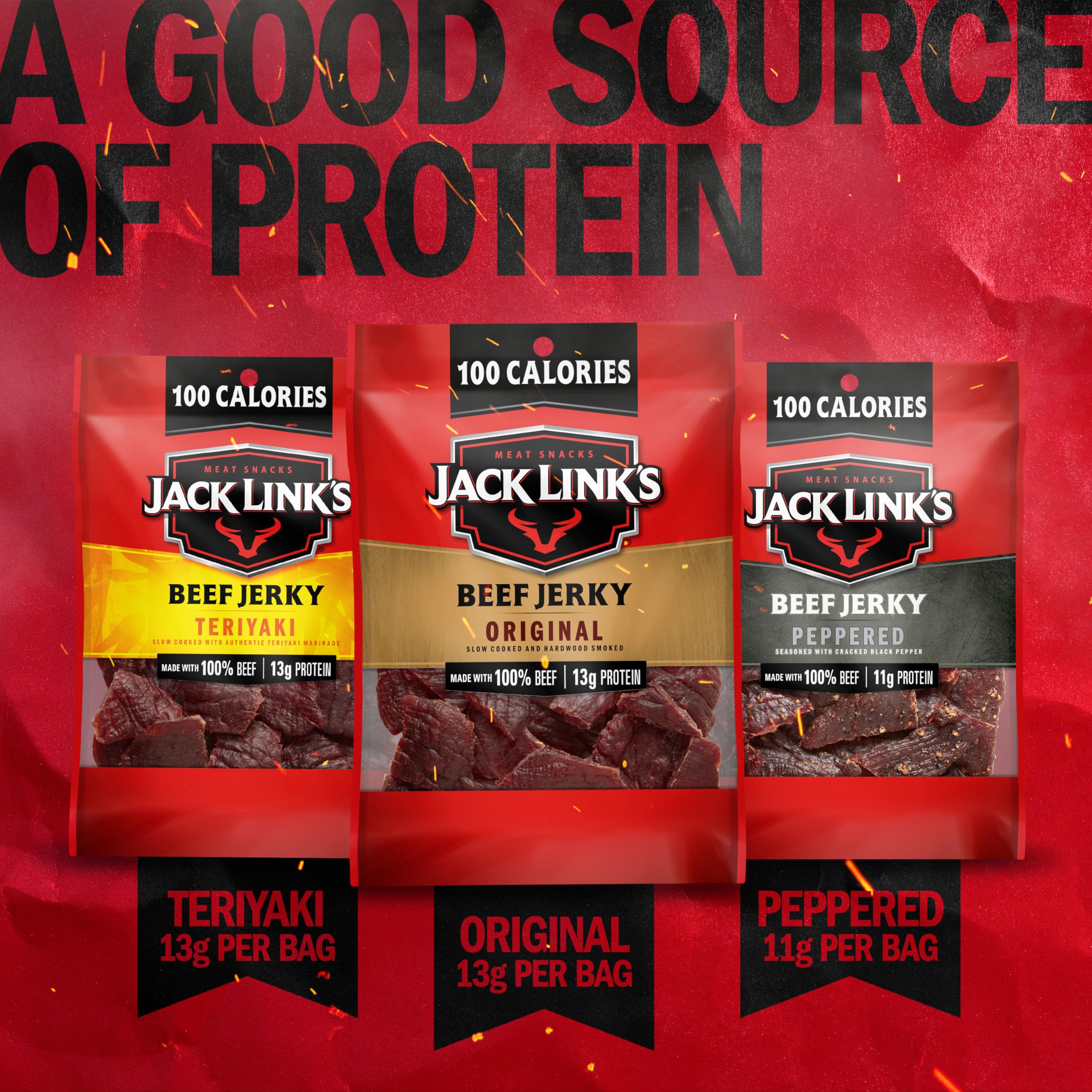 Jack Link's Variety Pack 15 bags for bulk protein at home or work.