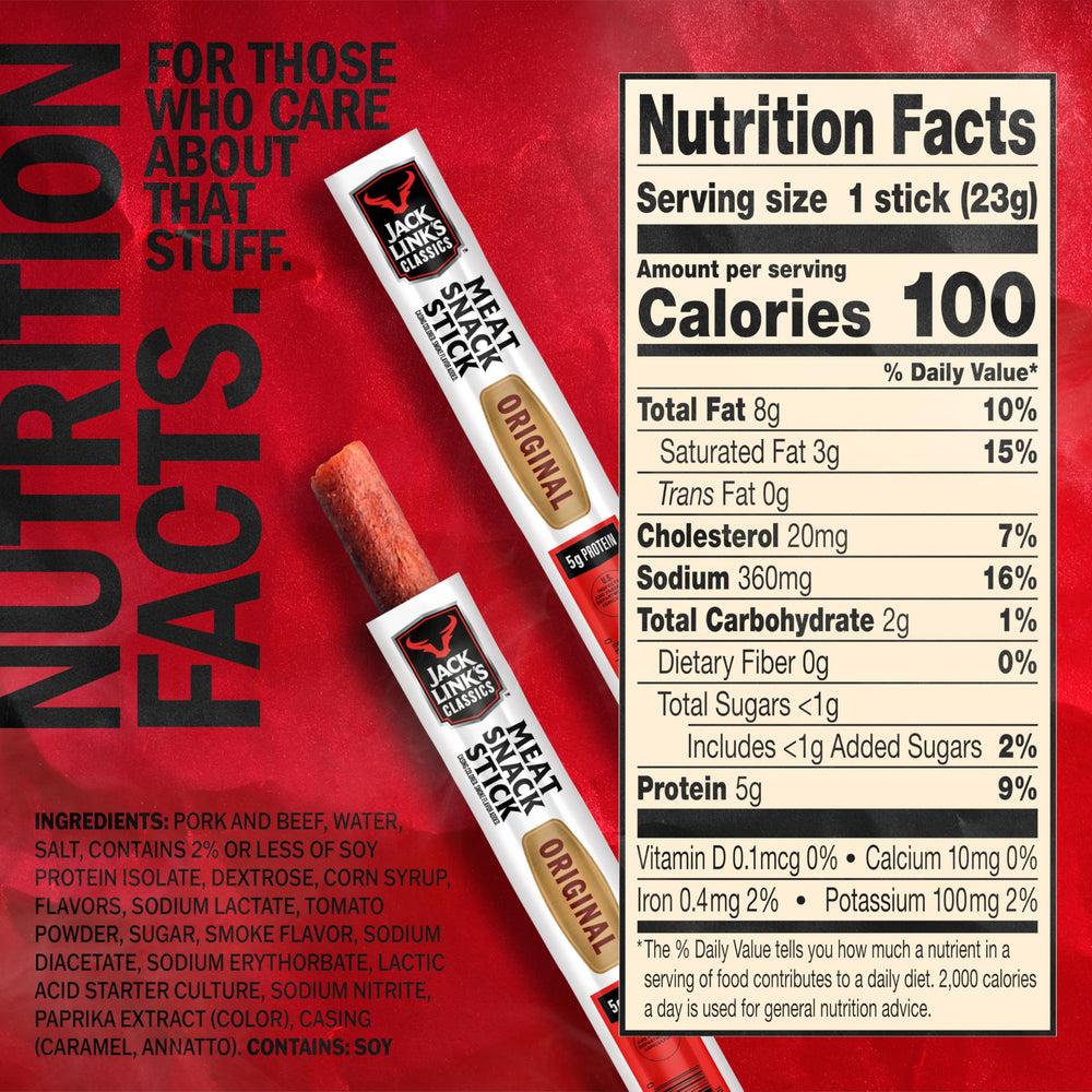 Jack Link's Classics Original single stick close-up showing seasoning and texture.