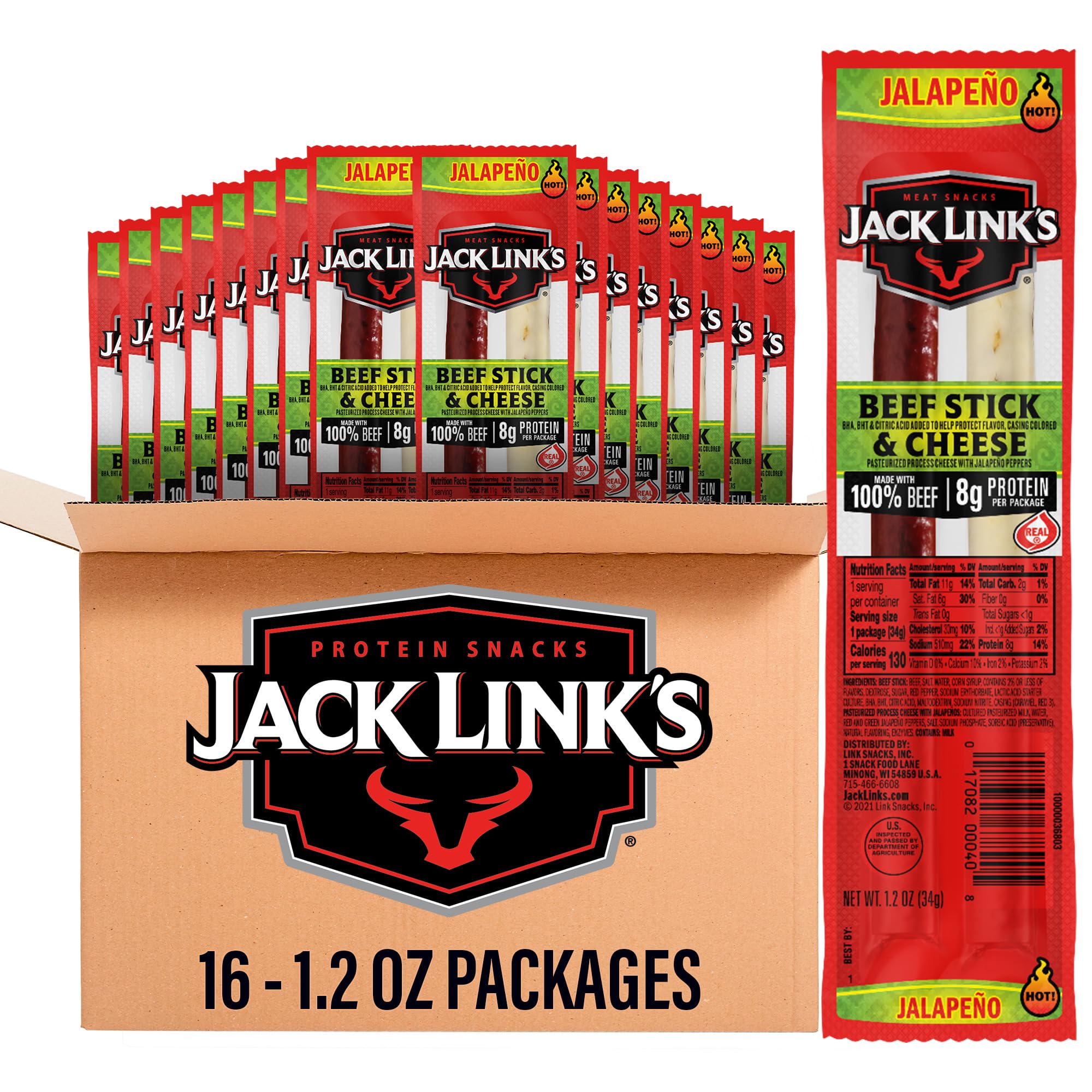 Jack Link's jalapeno beef sticks in 1.2 oz packs for on-the-go snacking.