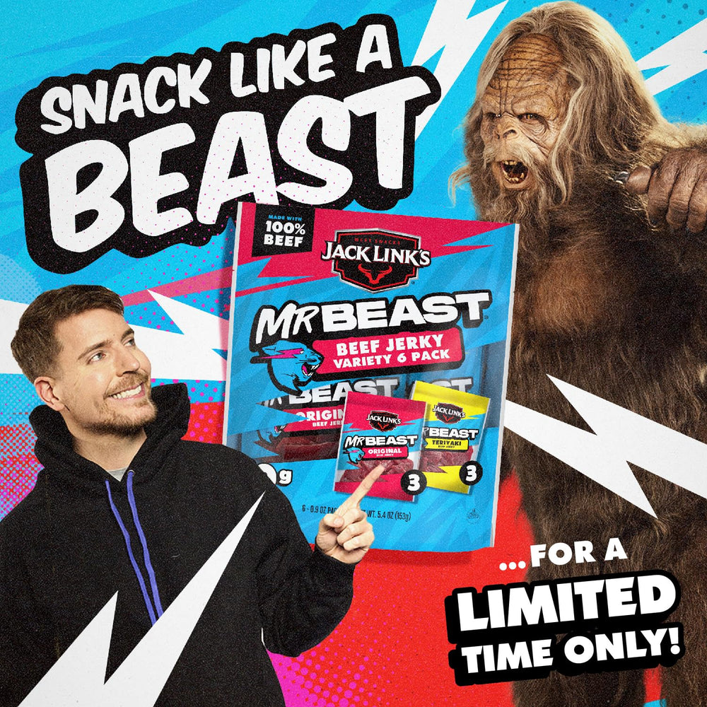 Jack Link's MrBeast beef jerky with Beast Games packaging for collectible hype.