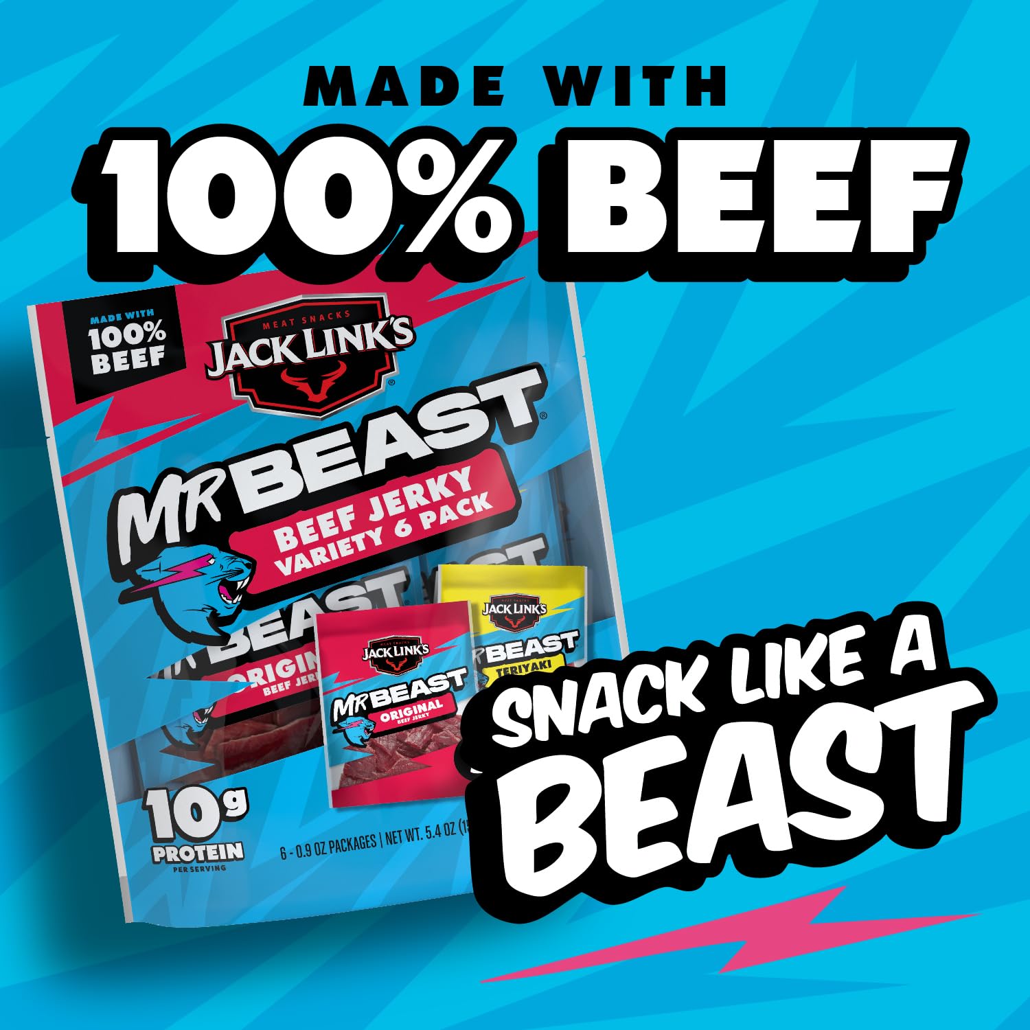 Jack Link's beef jerky delivers up to 10g protein per bag.