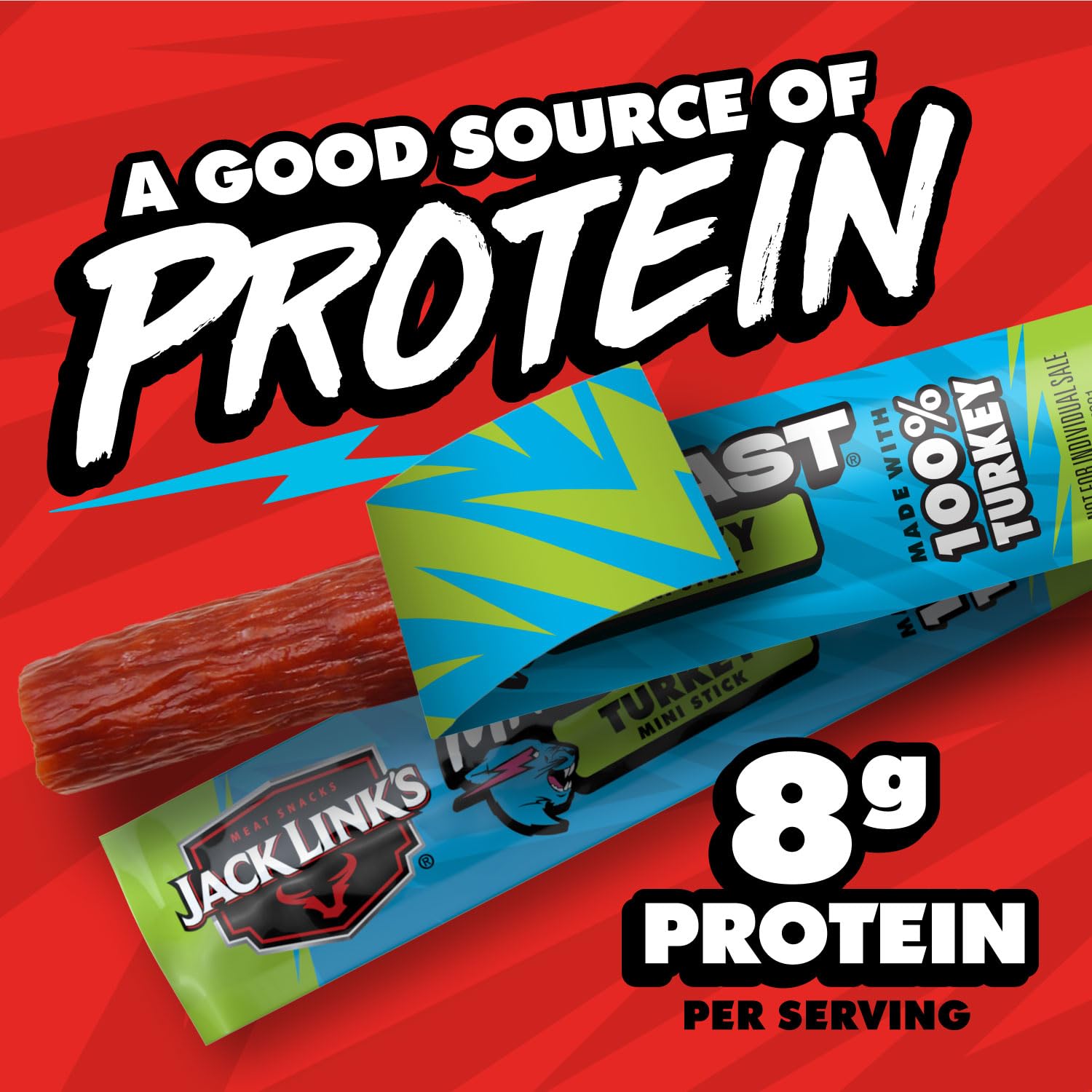 100% all natural turkey shown in Jack Link’s Turkey Mini Sticks imagery