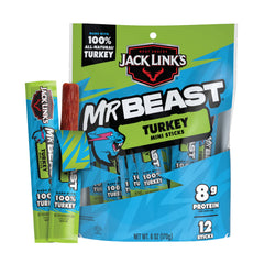 Jack Link’s MrBeast Turkey Mini Sticks packaging with Beast Games branding for on-the-go snacking
