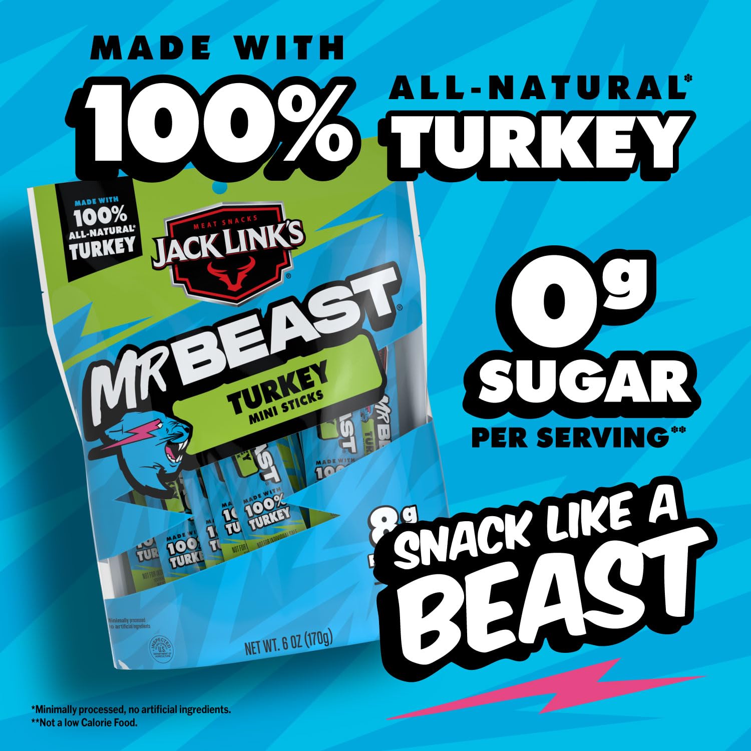 8g protein per two sticks highlighted on Jack Link’s Turkey Mini Sticks label