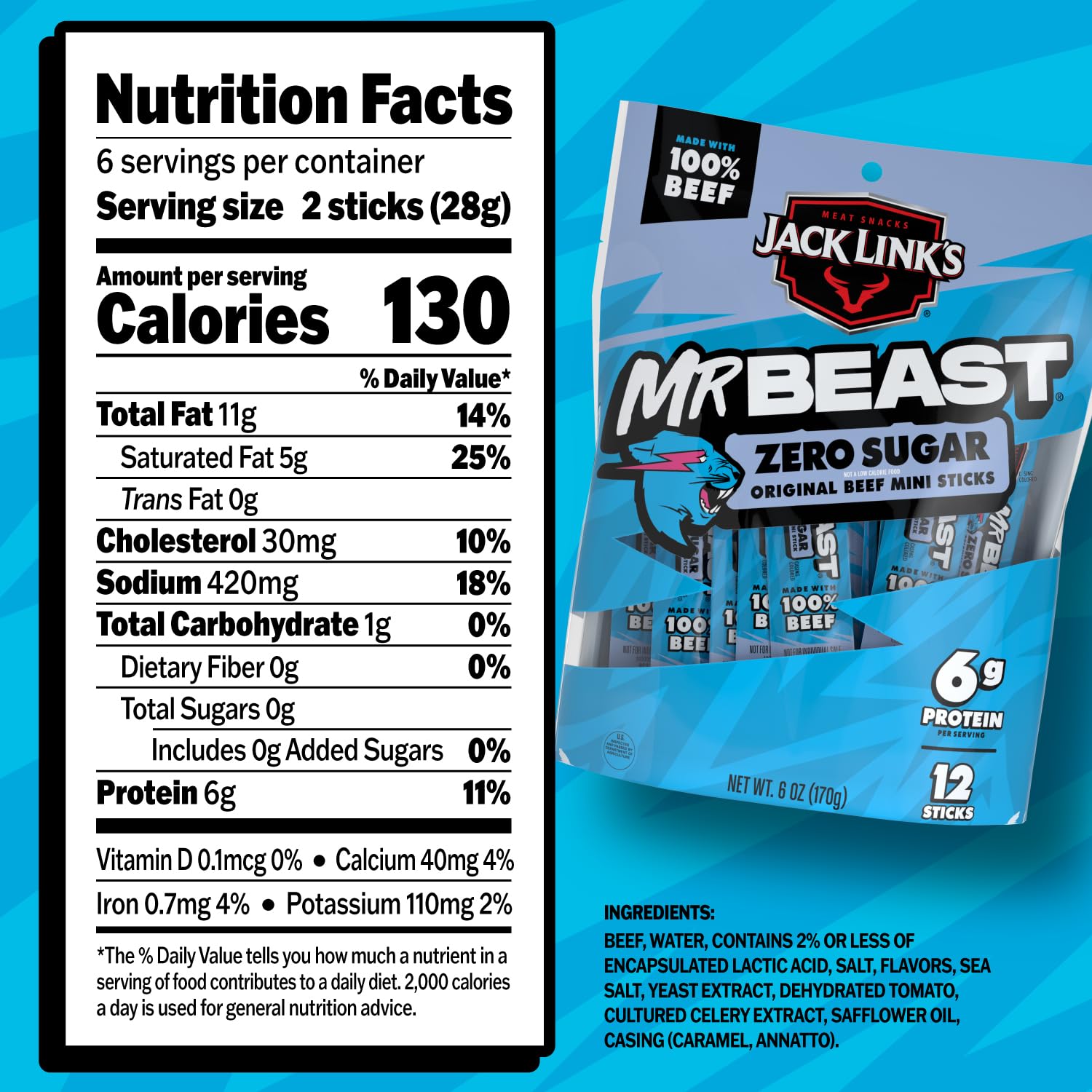 Jack Links MrBeast Zero Sugar Mini Beef Sticks in lunchbox for kid-friendly protein