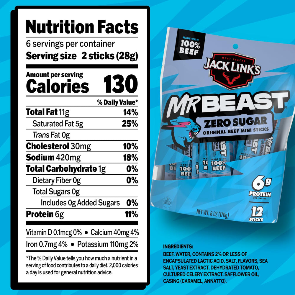Jack Links MrBeast Zero Sugar Mini Beef Sticks in lunchbox for kid-friendly protein