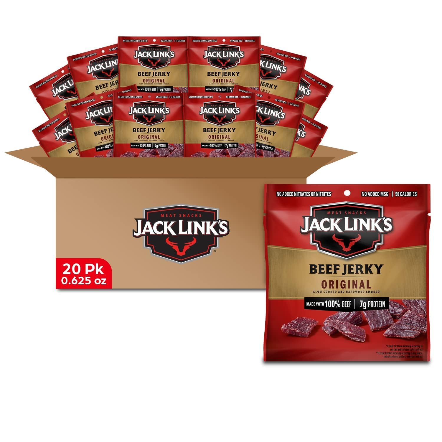 Jack Link's Original Beef Jerky pack front, ideal for on-the-go snacking.