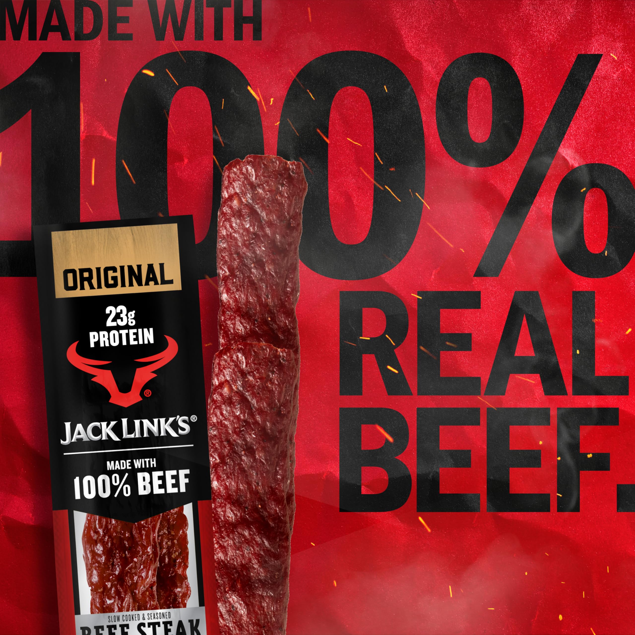Hardwood-smoked surface on Jack Link's Beef Steak Original for rich flavor.