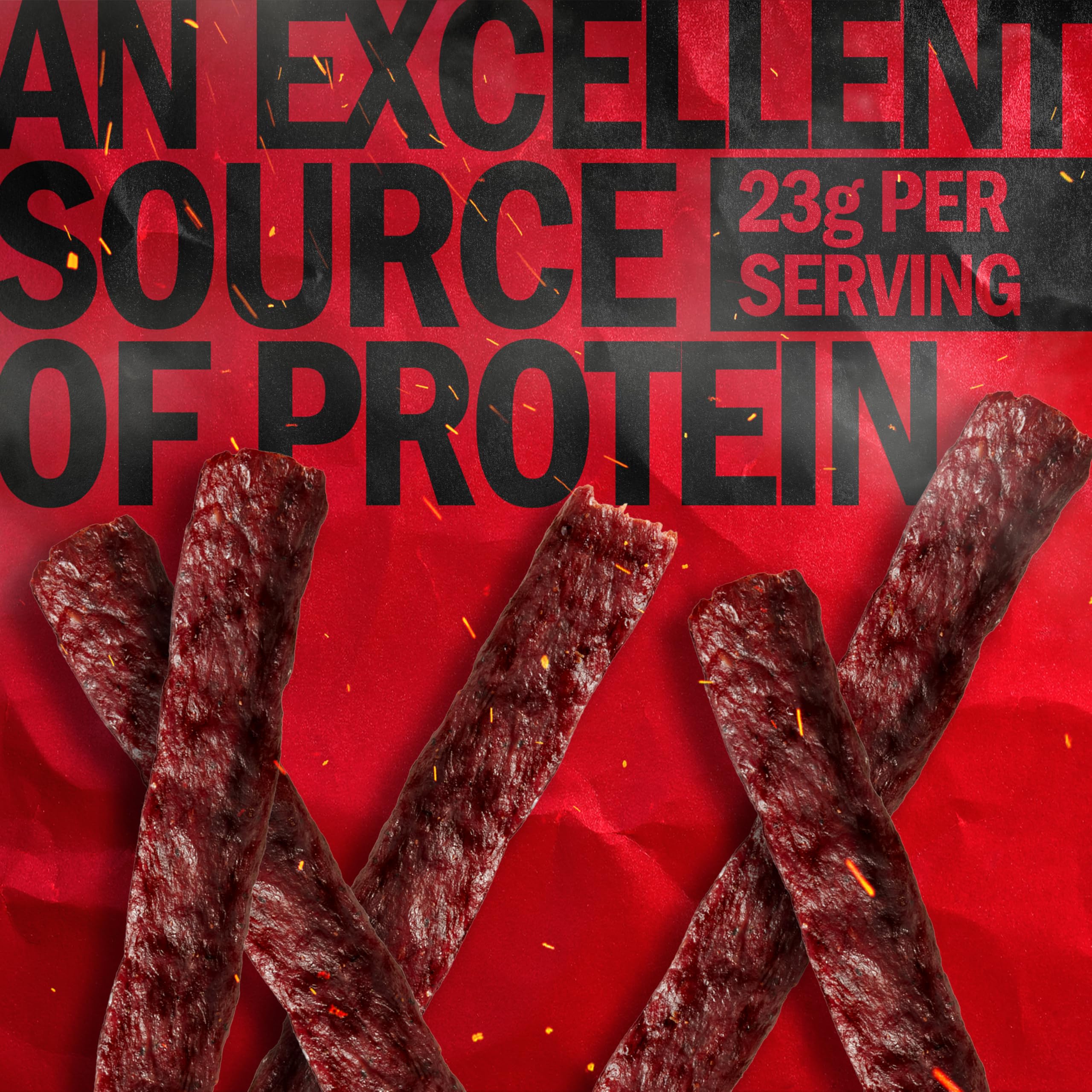 Close-up of Jack Link's Beef Steak Original texture, showing tender, hardwood-smoked bites.