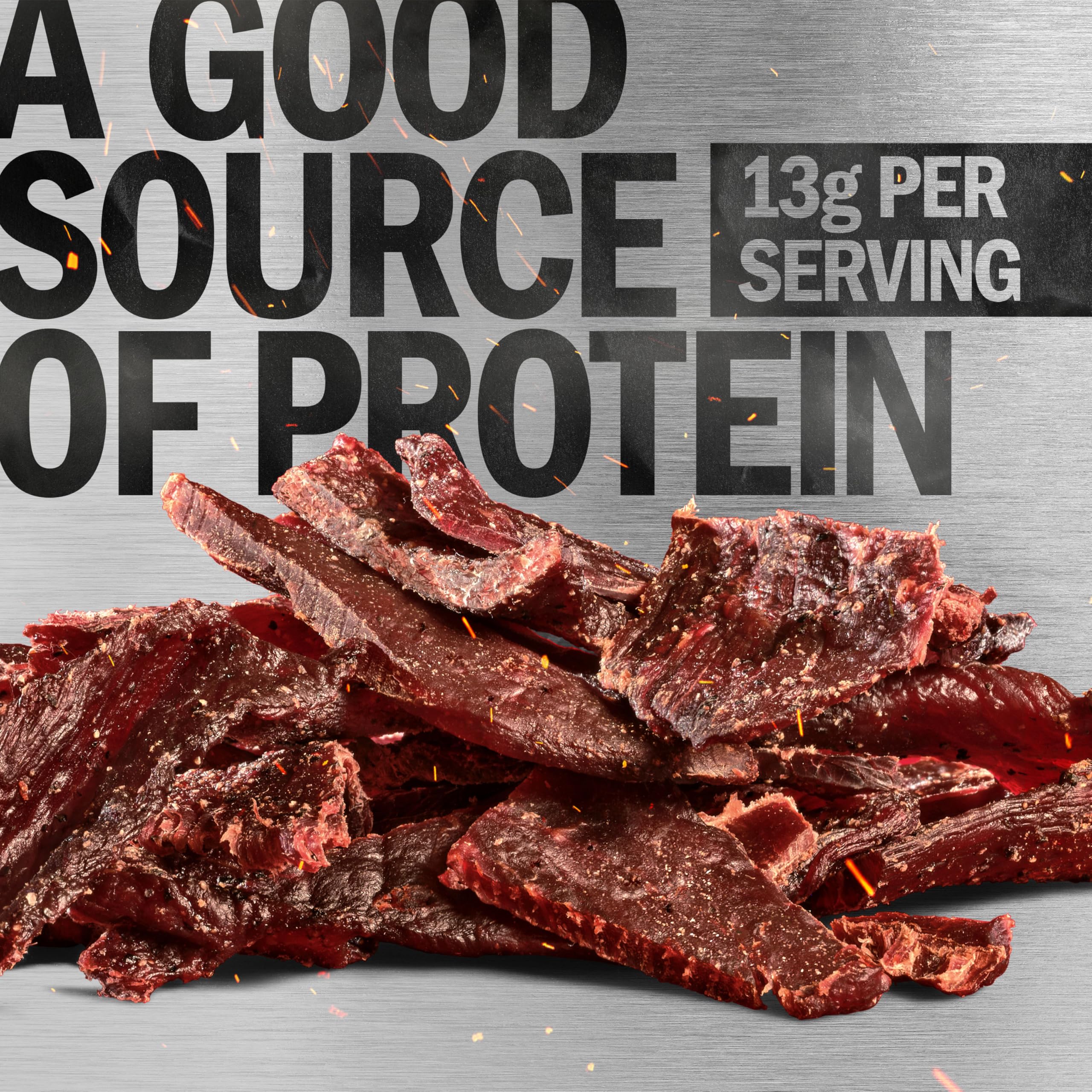 On-the-go Jerky provides 13g protein per serving for energy between activities
