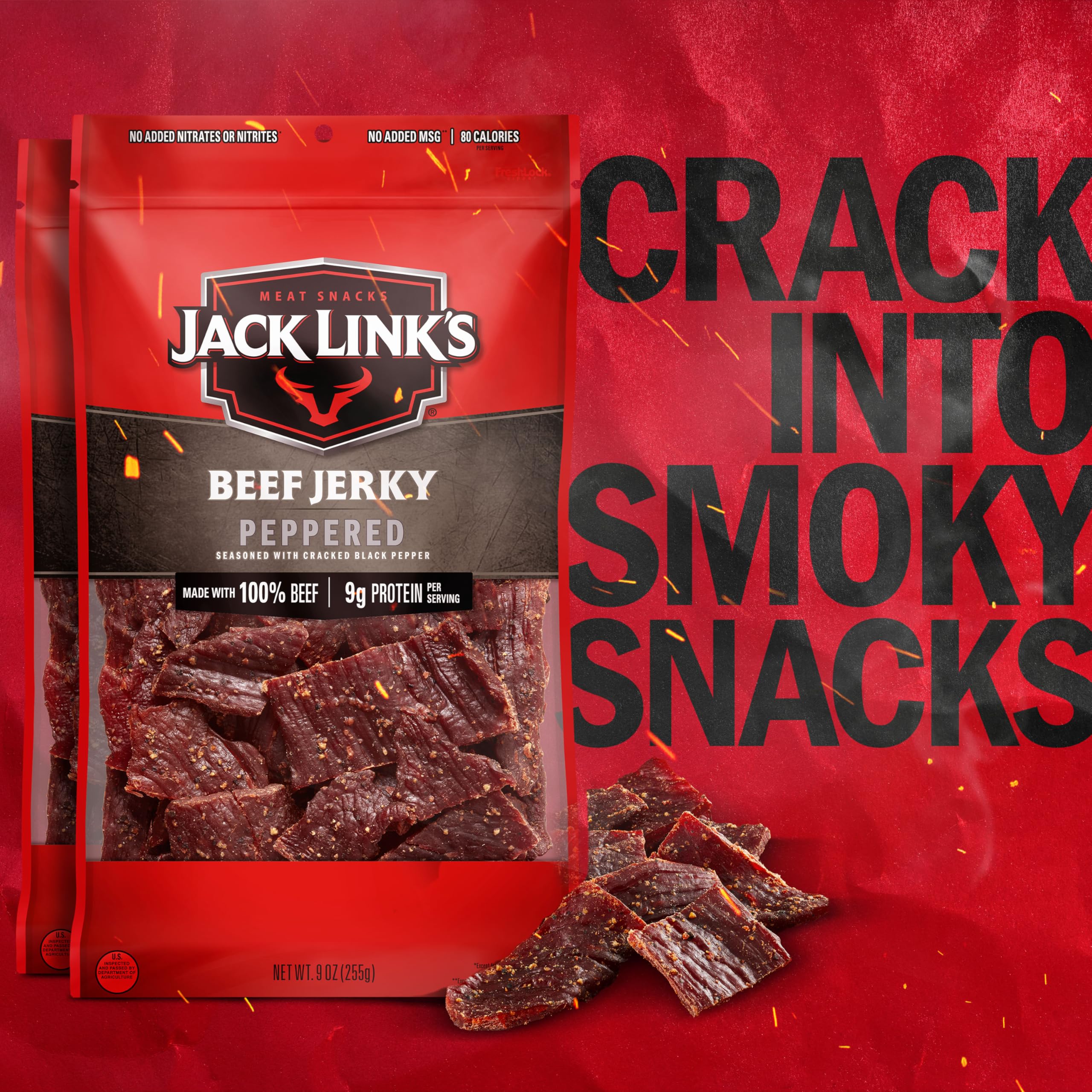 Sliced Jack Link's Peppered Beef Jerky on a cutting board for a quick snack