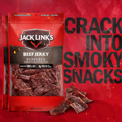 Sliced Jack Link's Peppered Beef Jerky on a cutting board for a quick snack