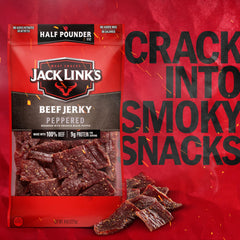 Jack Link's Peppered Beef Jerky on shelf signaling premium quality and ready-to-eat convenience