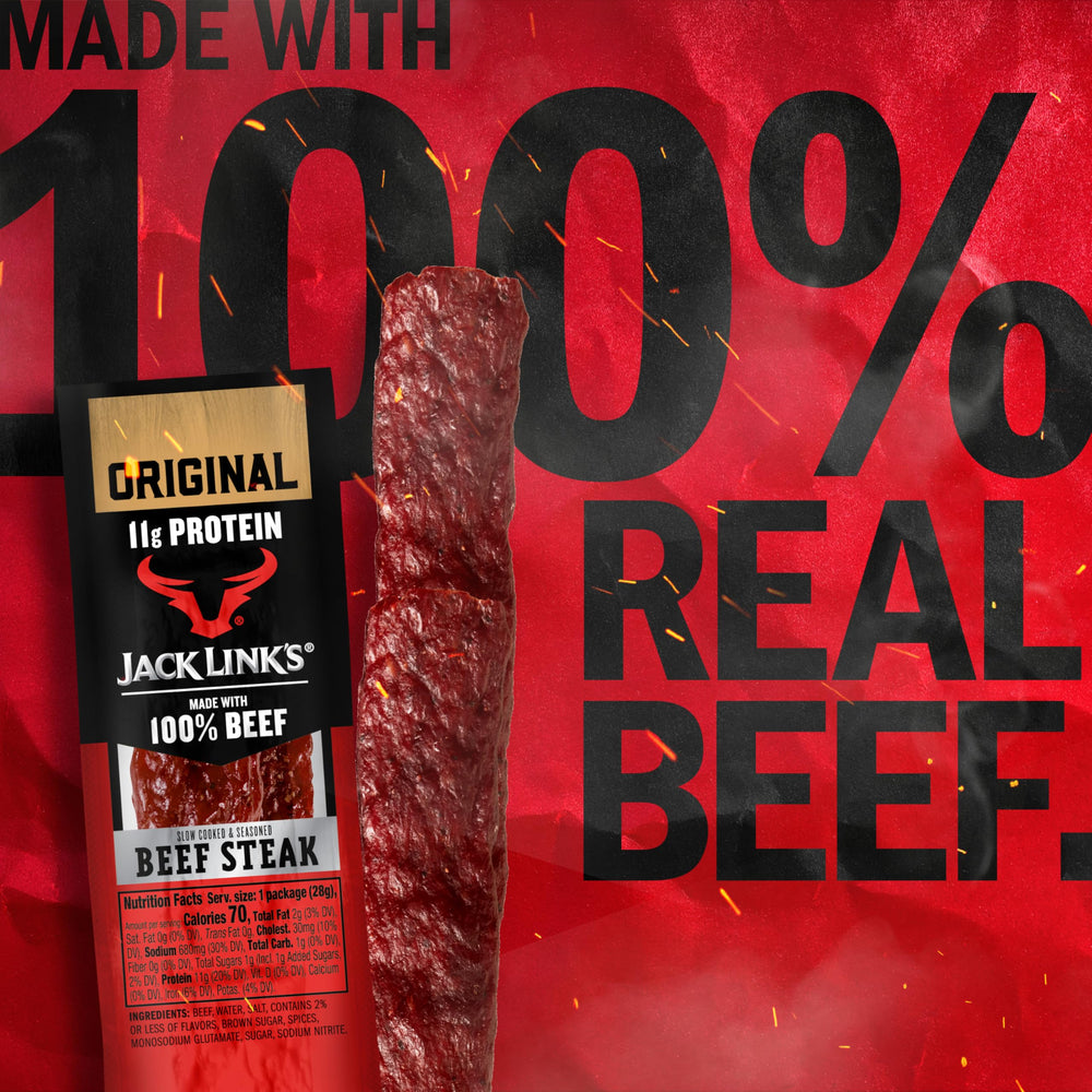 Jack Link’s Premium Cuts Beef Steak Original 1oz in backpack shows portable protein for on-the-go meals.