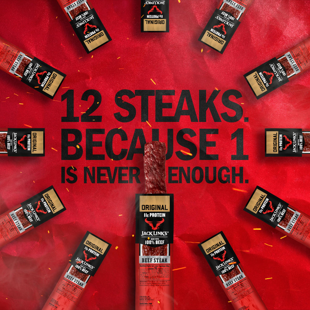 Jack Link’s beef steak Original 1oz, hardwood-smoked flavor enhances quality and taste.