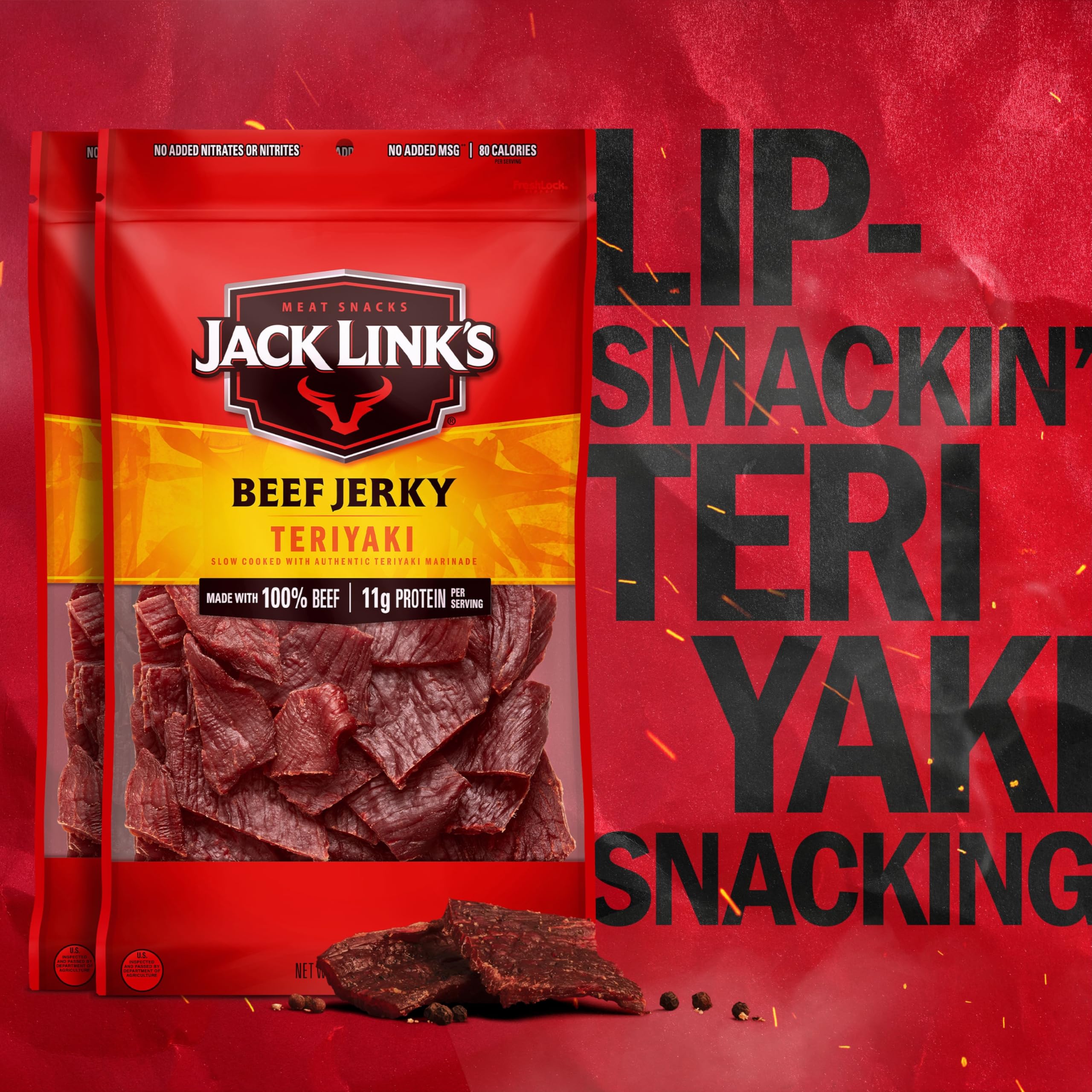 Jack Link's Teriyaki Beef Jerky teriyaki glaze closeup